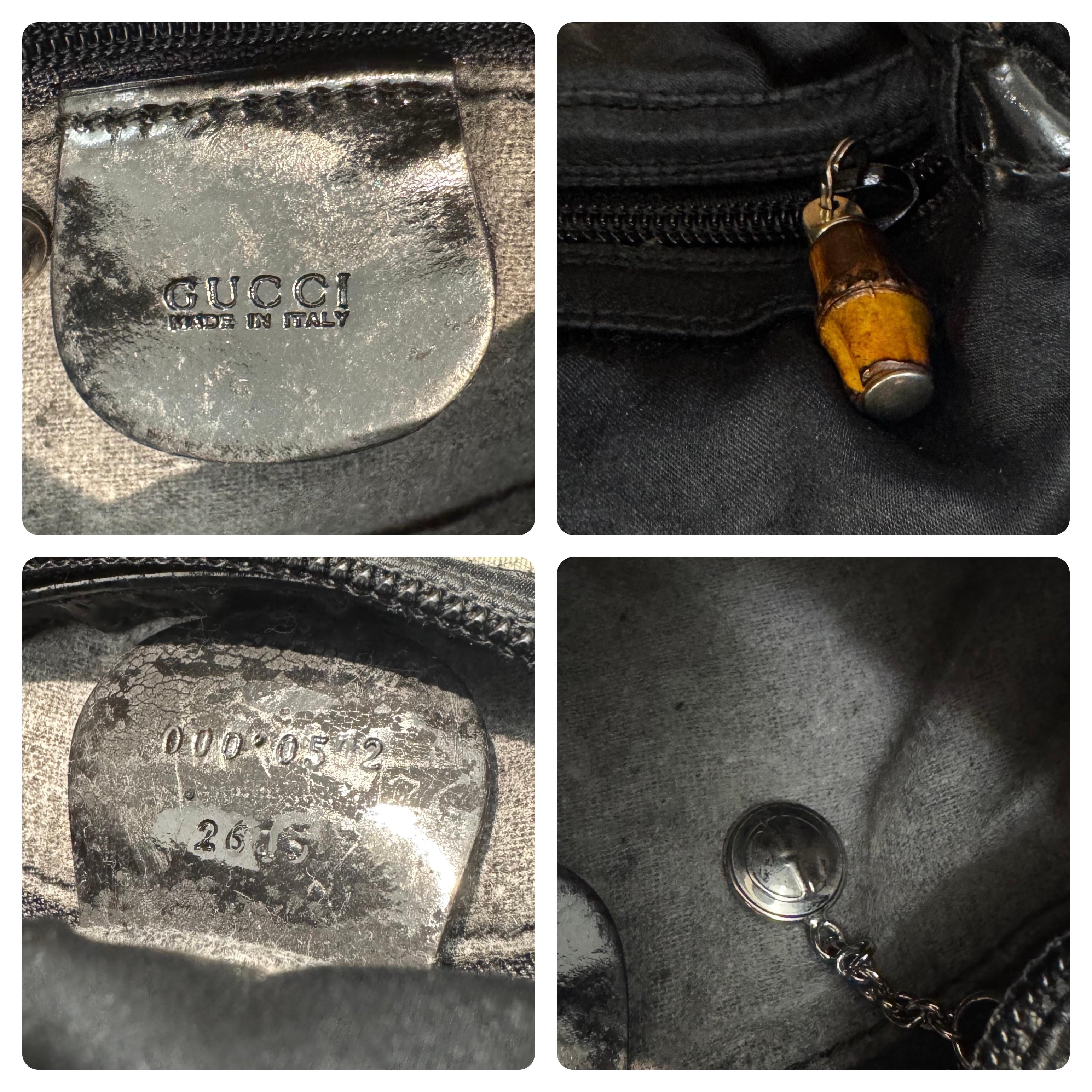 1990s Vintage GUCCI Mini Satin Bamboo Hand Bag Black en vente 2