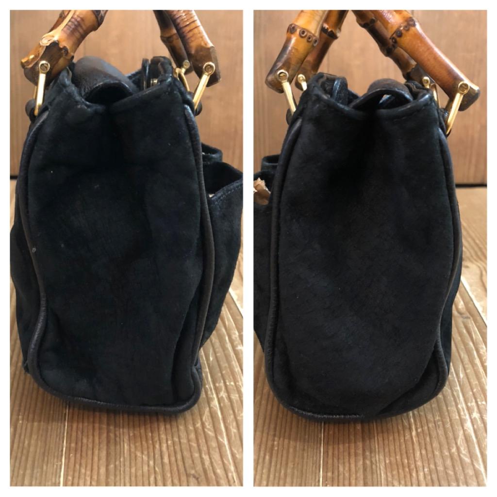1990s Vintage GUCCI Mini Nubuck Leather Bamboo Two-Way Crossbody Handbag Black 6