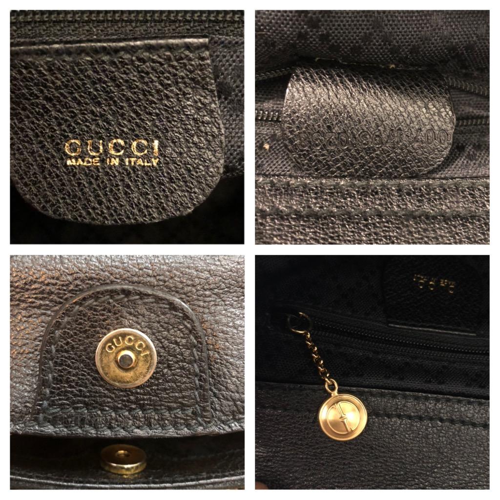 1990s Vintage GUCCI Mini Nubuck Leather Bamboo Two-Way Crossbody Handbag Black 4