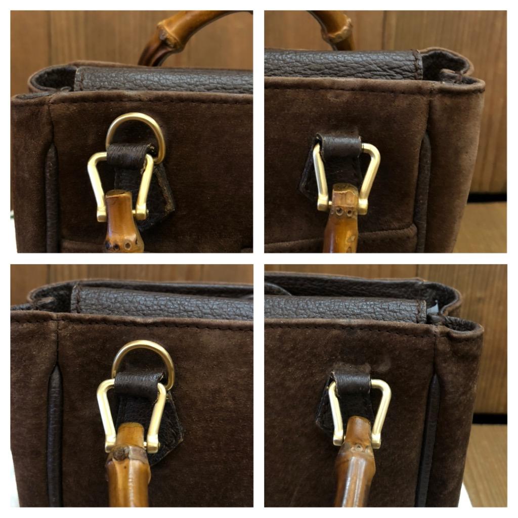 1990er Jahre Vintage GUCCI Mini Nubukleder Bambus Zwei-Wege-Crossbody Handtasche Brown für Damen oder Herren im Angebot