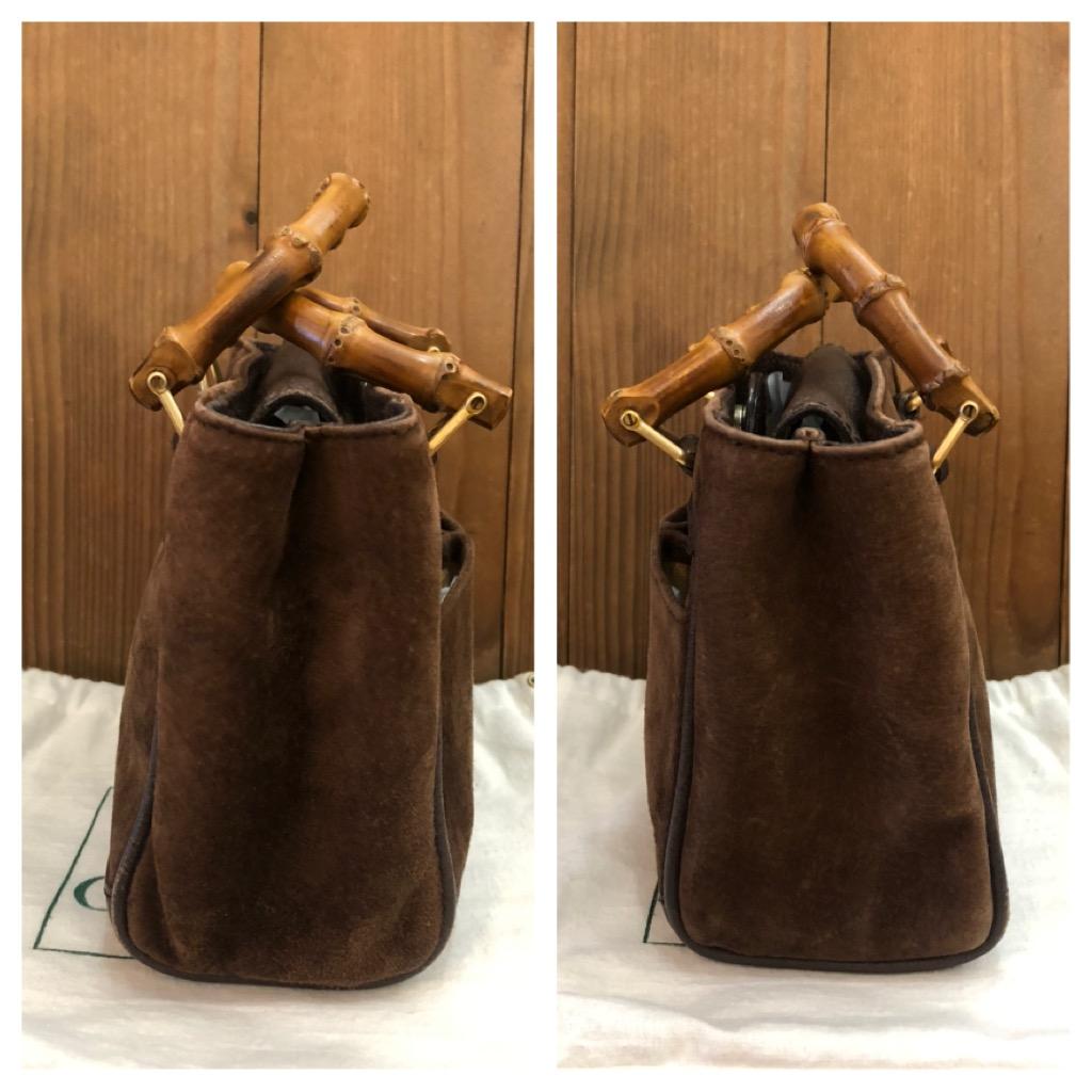 1990s Vintage GUCCI Mini Nubuck Leather Bamboo Two-Way Crossbody Handbag Brown For Sale 1
