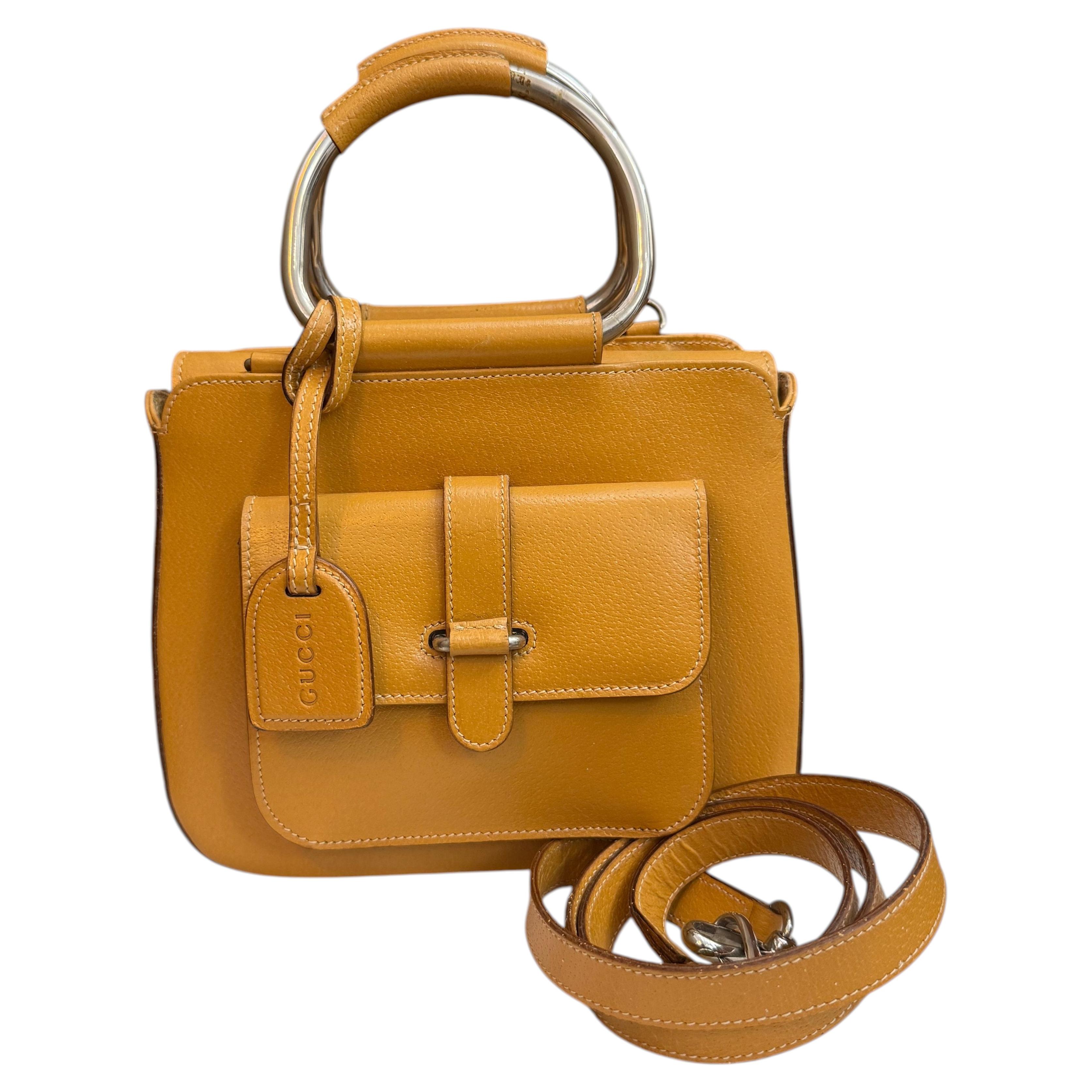 1990s Vintage GUCCI Mini Two-Way Leather Crossbody Bag Mustard