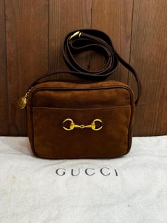 Borsa fotografica vintage anni '90 GUCCI Nubuck Horsebit Brown Small Unisex