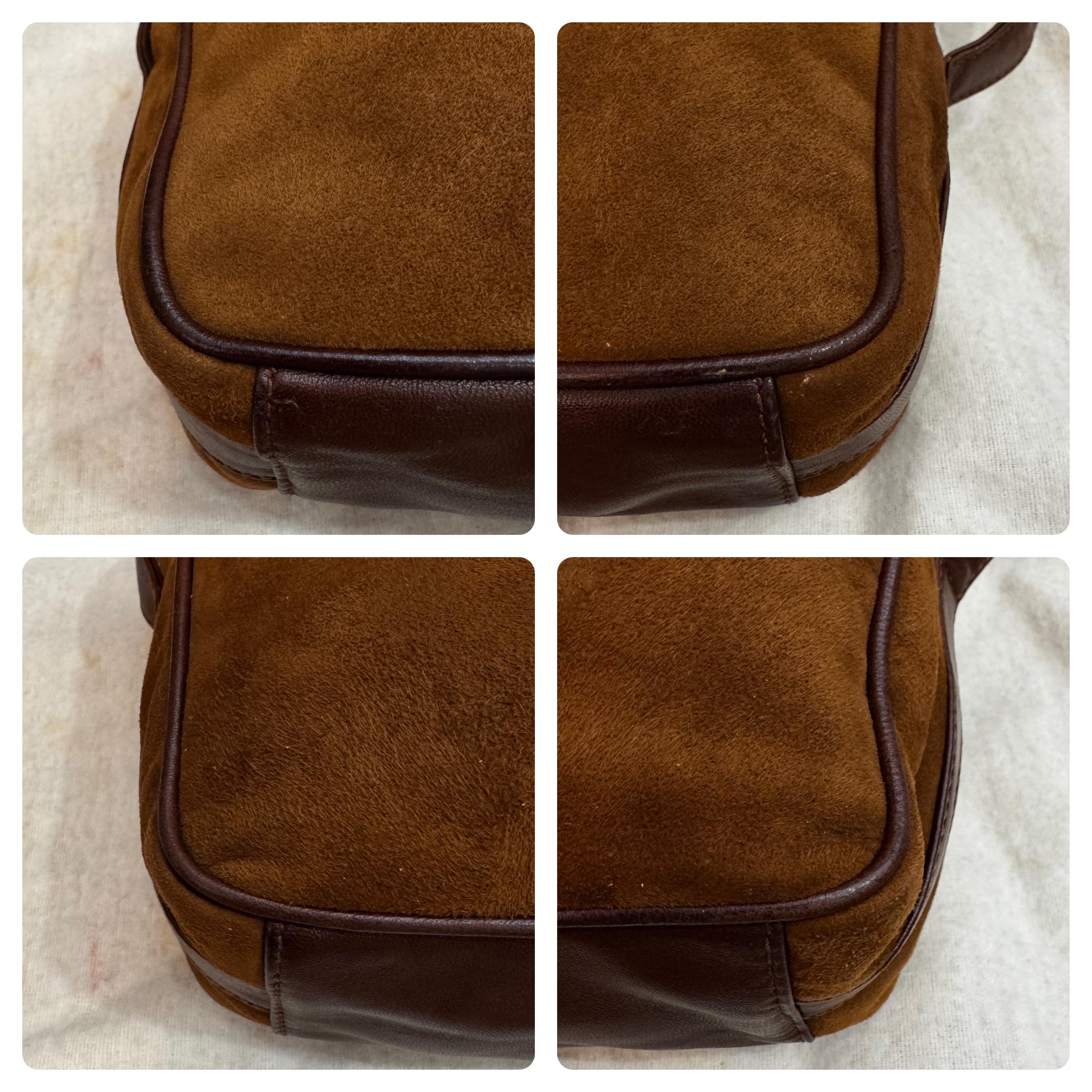 1990s Vintage GUCCI Nubuck Horsebit Camera Bag Brown Small Unisex For Sale 1