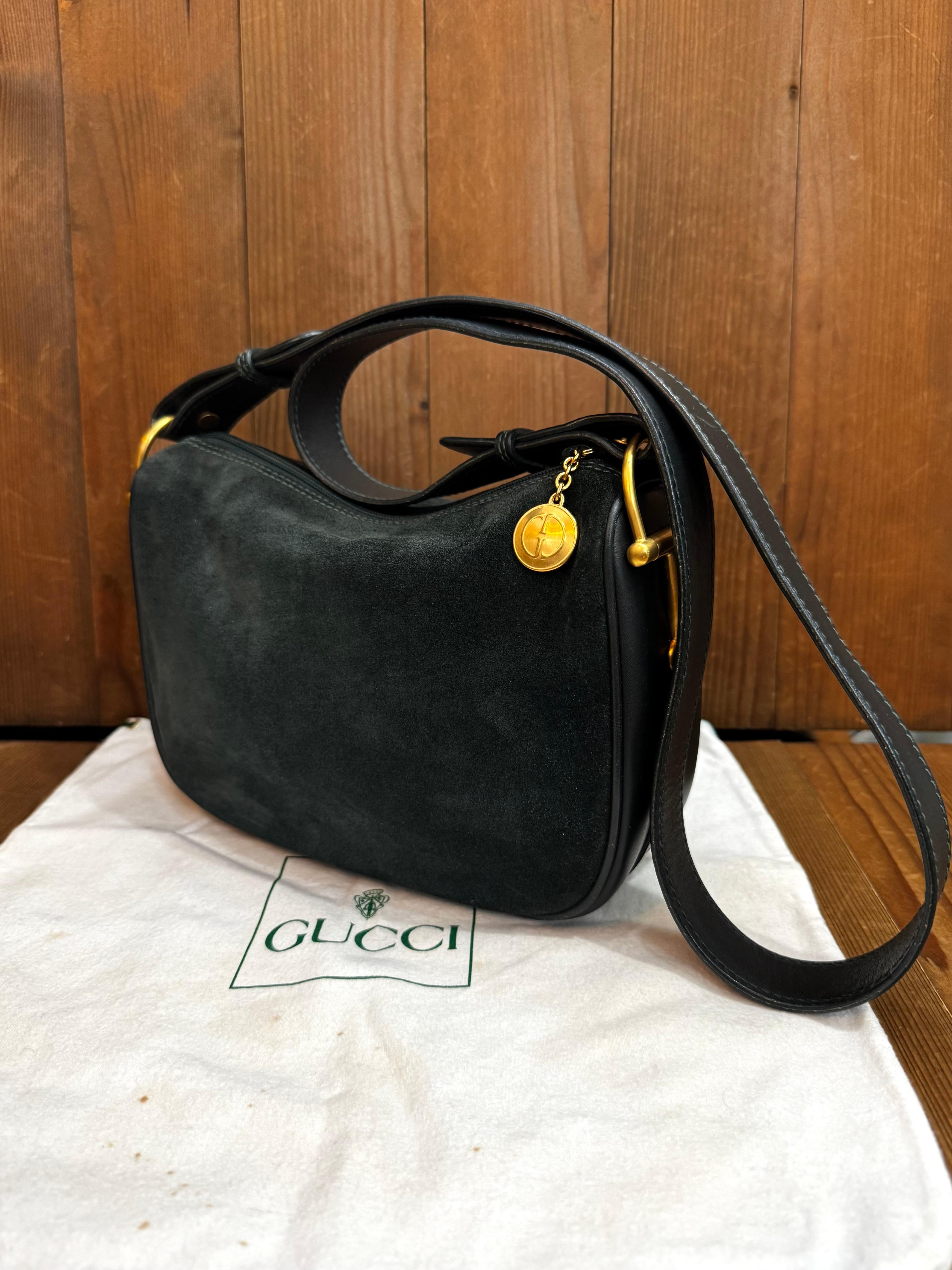 Noir GUCCI, sac pour appareil photo vintage vert unisexe avec mors de cheval, années 1990 en vente
