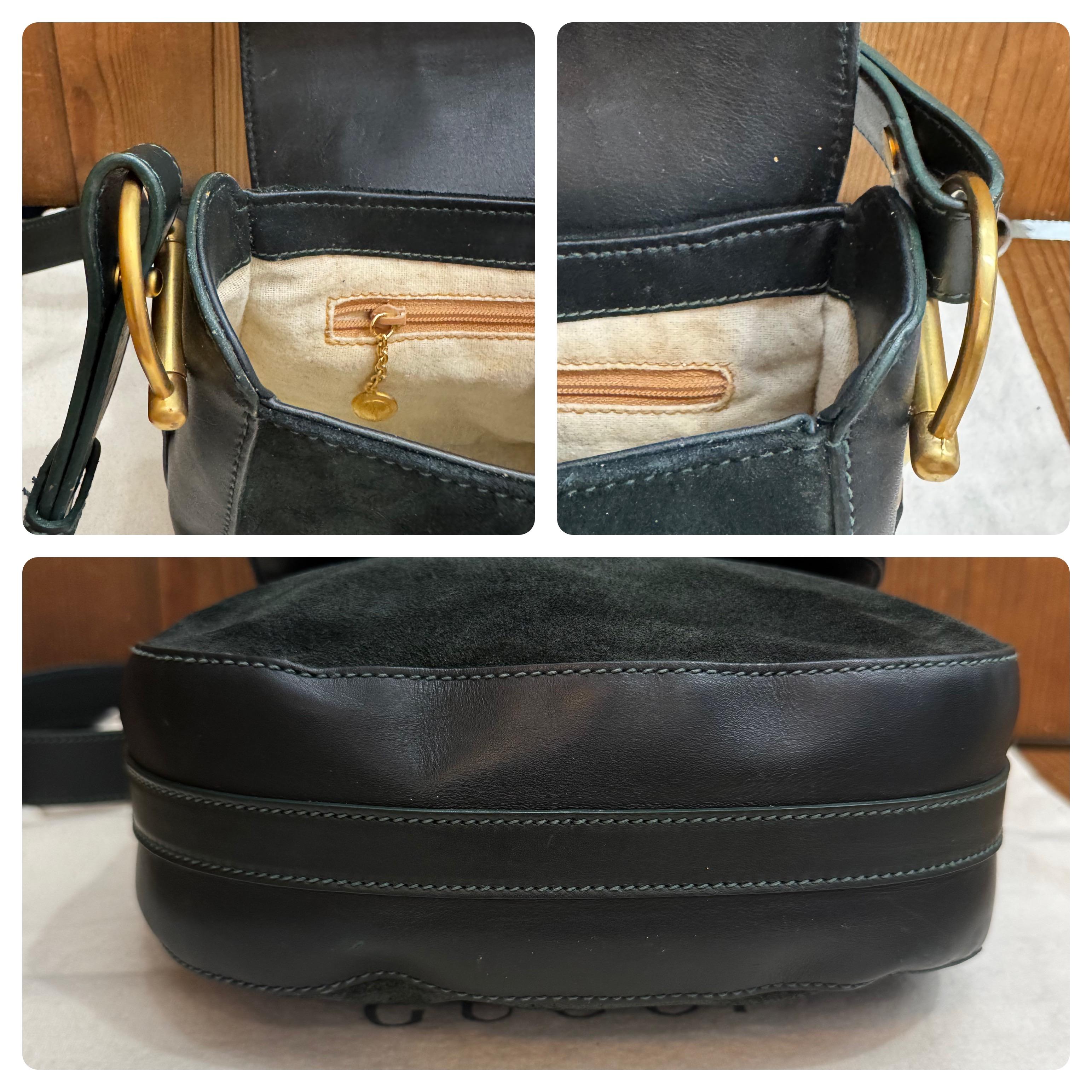 1990s Vintage GUCCI Nubuck Horsebit Camera Bag Green Unisex 3
