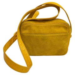 1990s Vintage GUCCI Nubuck Horsebit Camera Bag Yellow Small Unisex