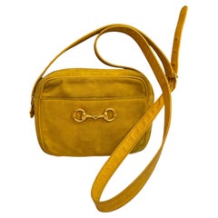 1990s Vintage GUCCI Nubuck Horsebit Camera Bag Yellow Small Unisex