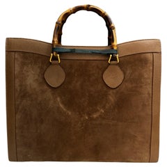 1990s Vintage GUCCI Large Diana Tote Bamboo Tote Bag Nubuck Leather Brown