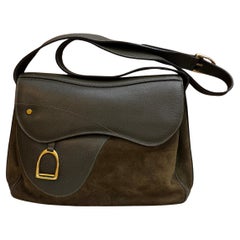 1990s Vintage GUCCI Nubuck Pigskin Leather Saddle Camera Bag Green Mens Unisex