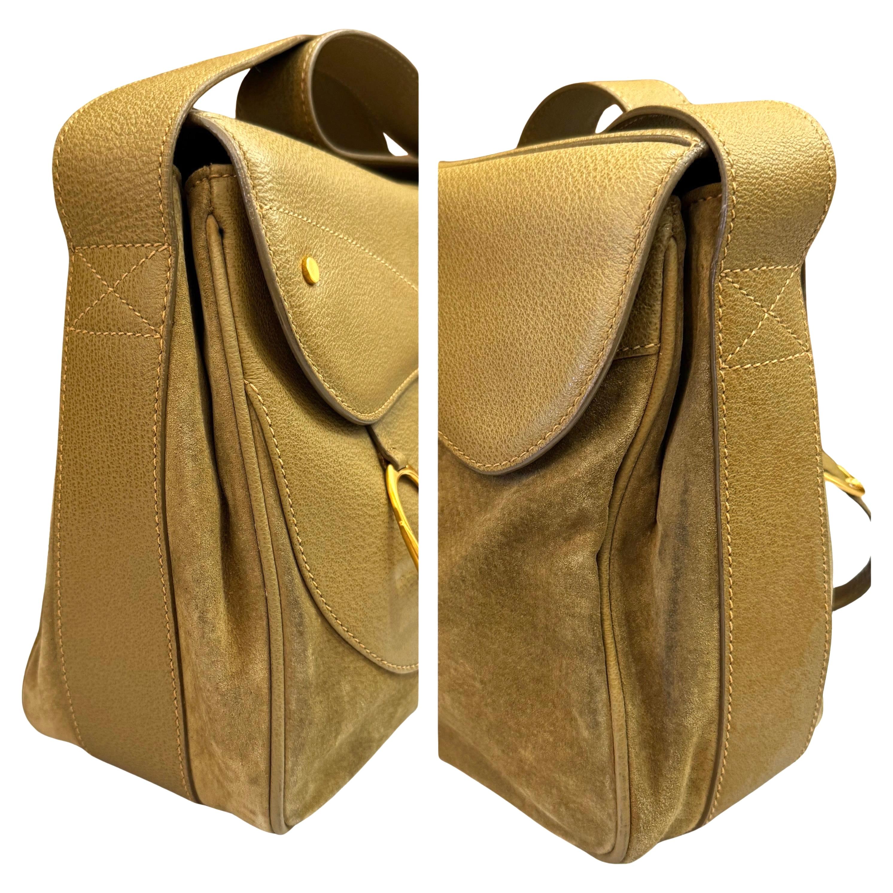 1990er Jahre Vintage GUCCI Nubuck Schweinsleder Sattel Kameratasche Khaki Unisex 1