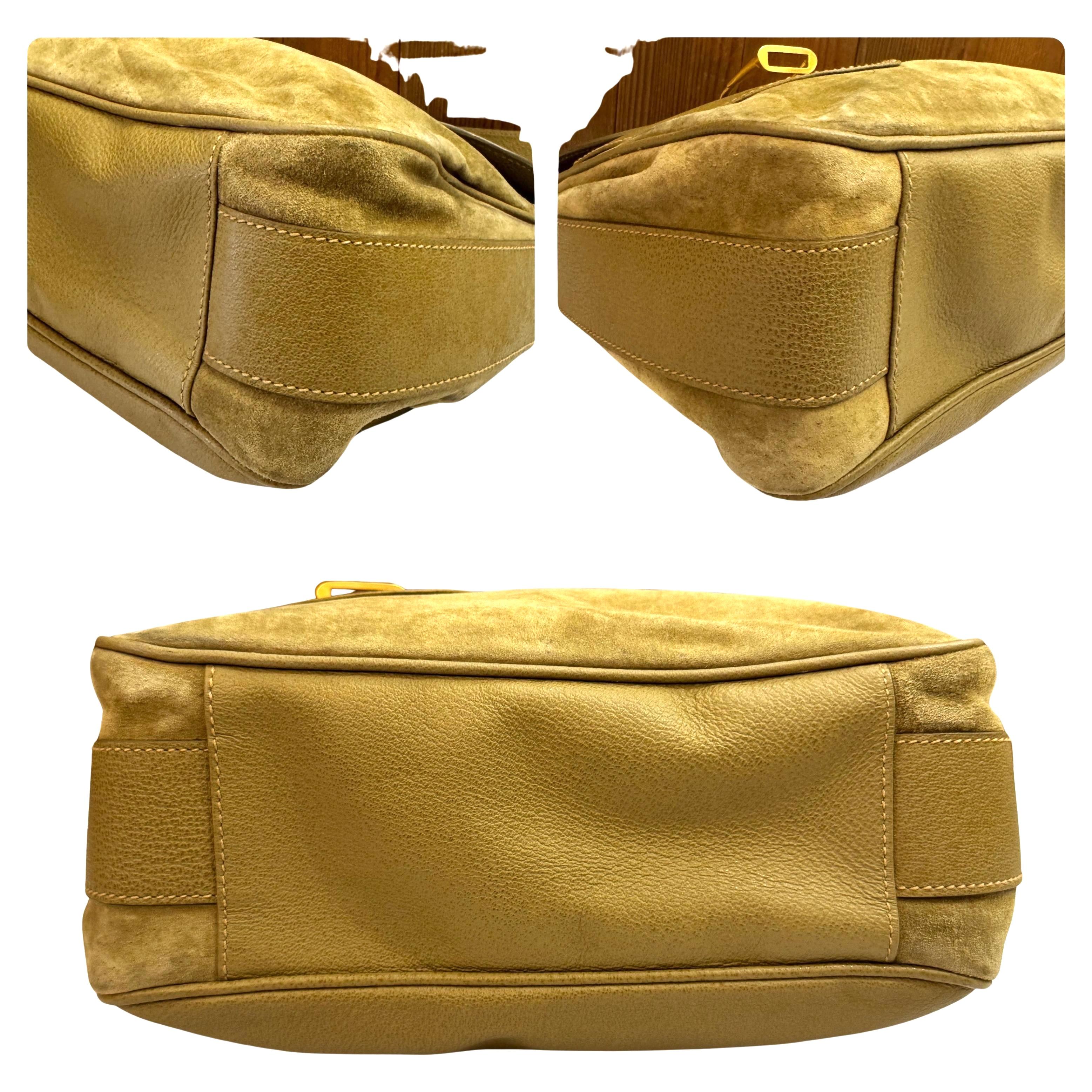 1990er Jahre Vintage GUCCI Nubuck Schweinsleder Sattel Kameratasche Khaki Unisex 2