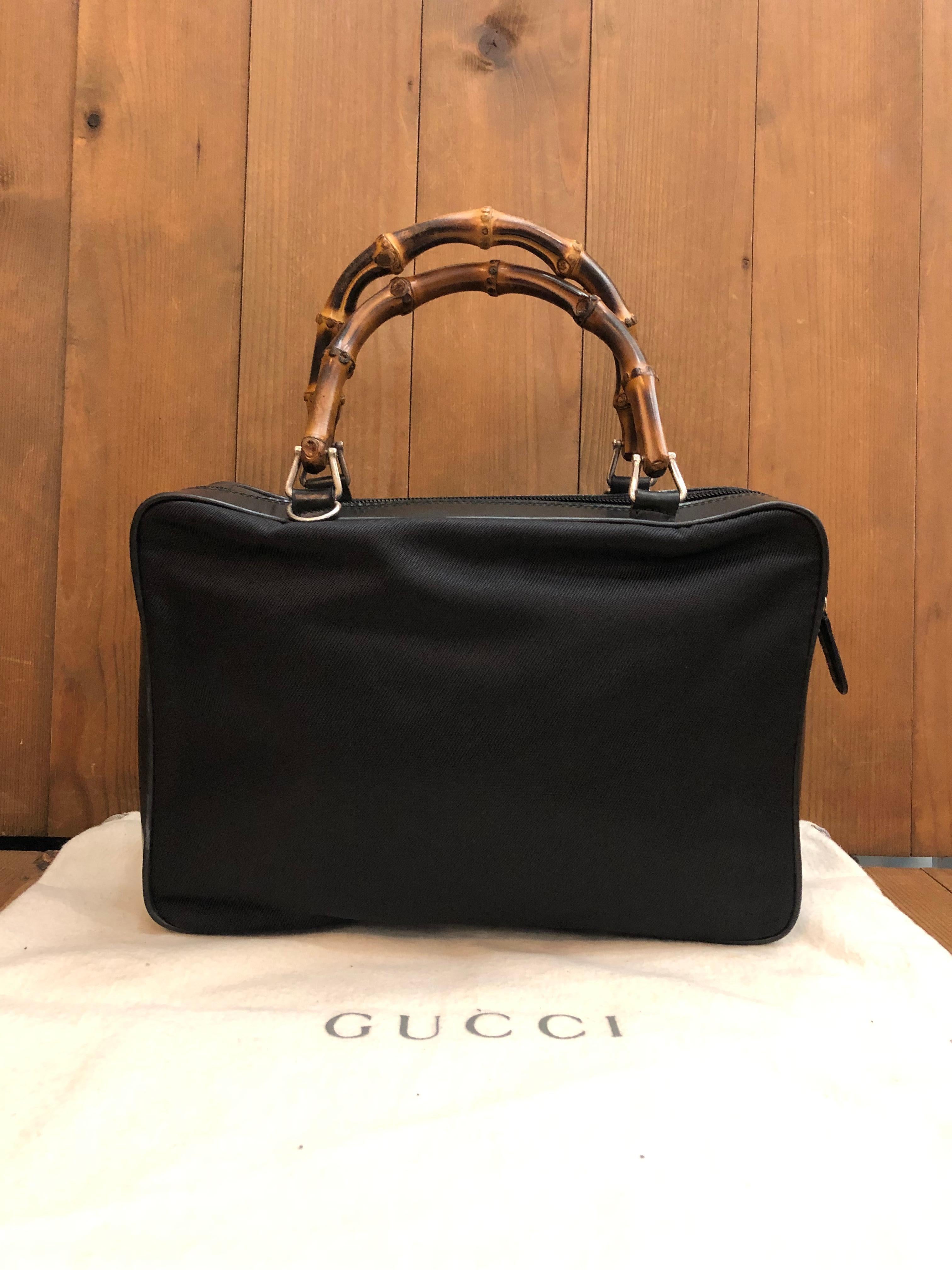 Noir 1990 Vintage GUCCI Nylon Bamboo Briefcase Document Handbag Small Black