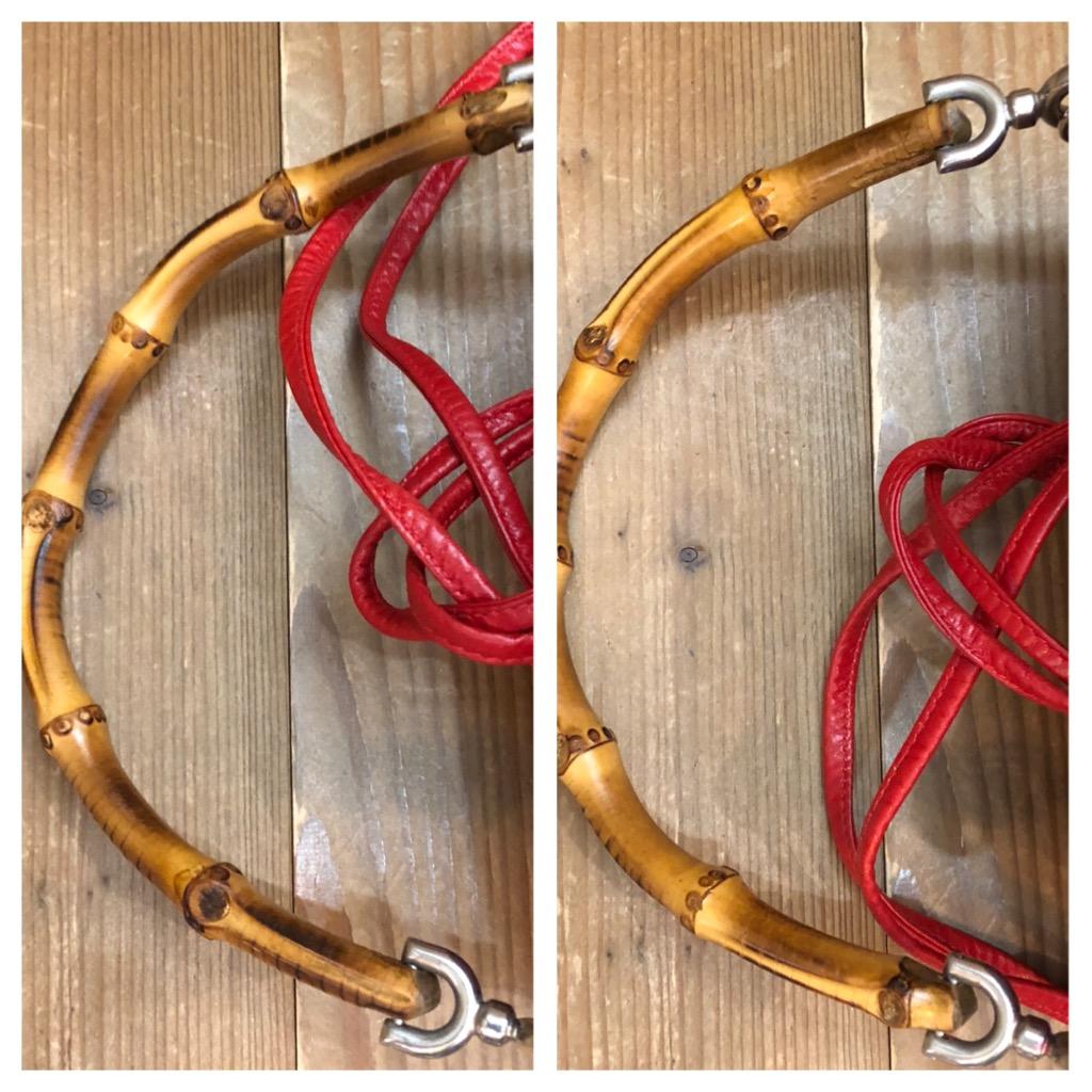 1990s Vintage GUCCI Patent Leather Bamboo Bucket Bag Drawstring Red 3