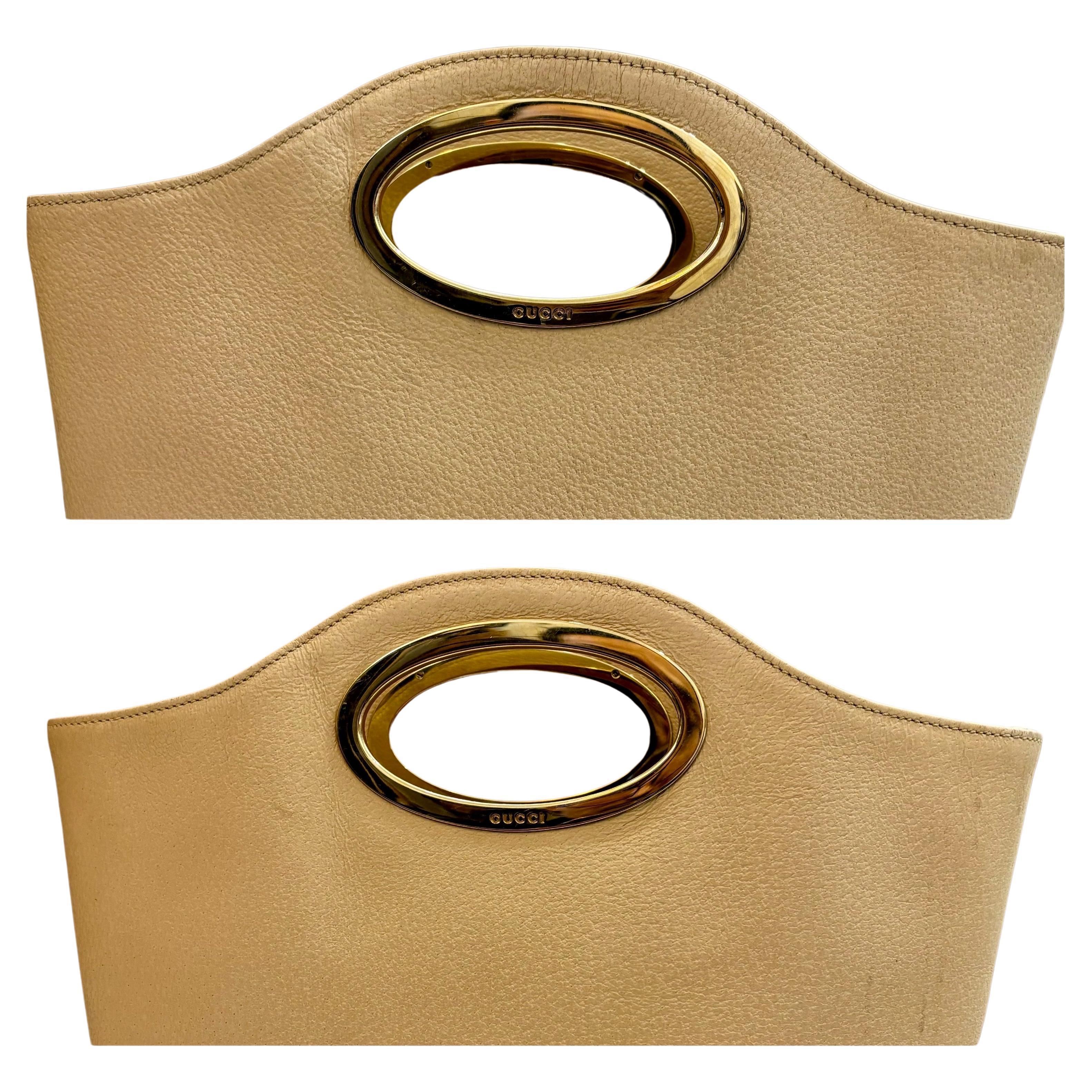 1990s Vintage GUCCI Pigskin Leather Book Tote Bag Beige 5