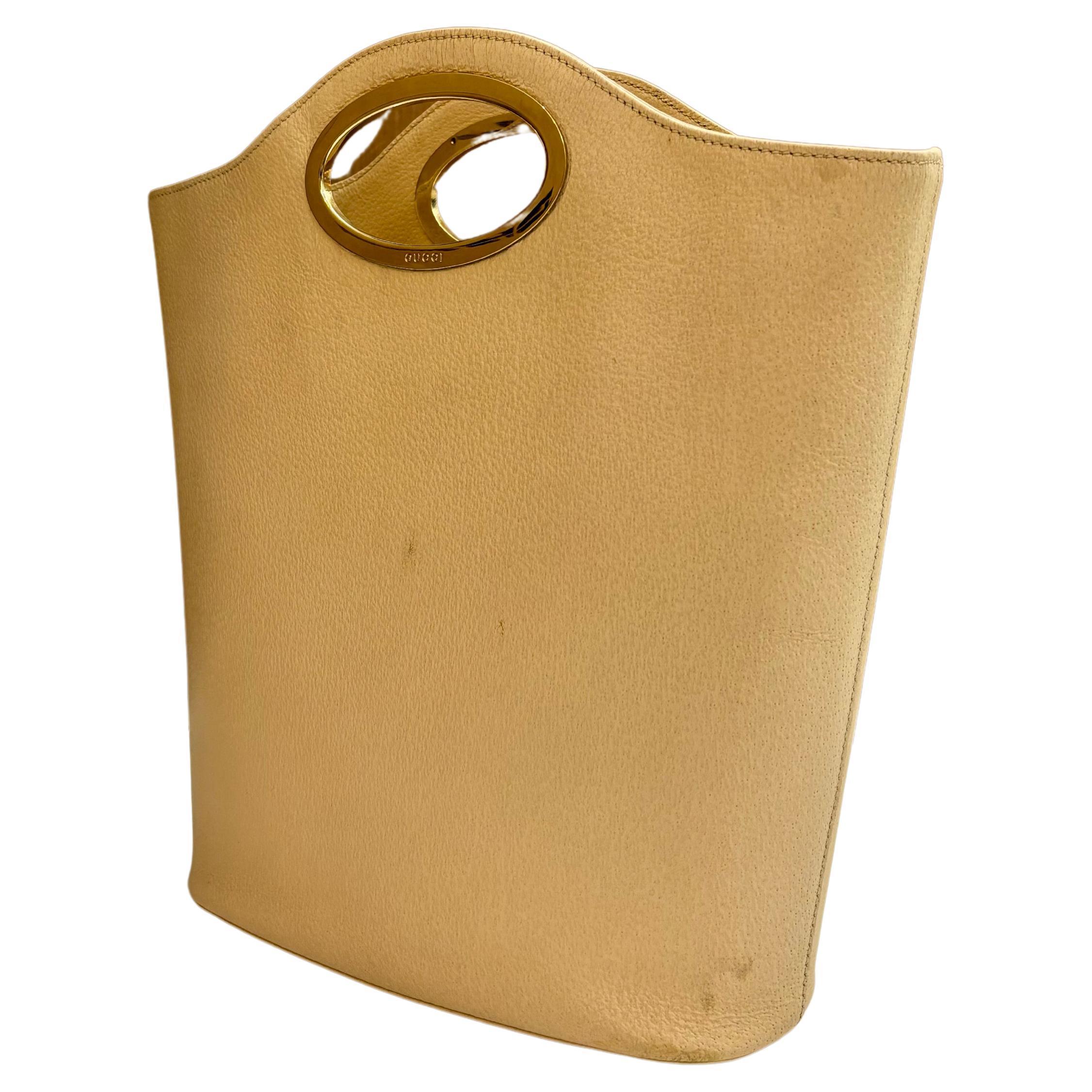 1990s Vintage GUCCI Pigskin Leather Book Tote Bag Beige 1