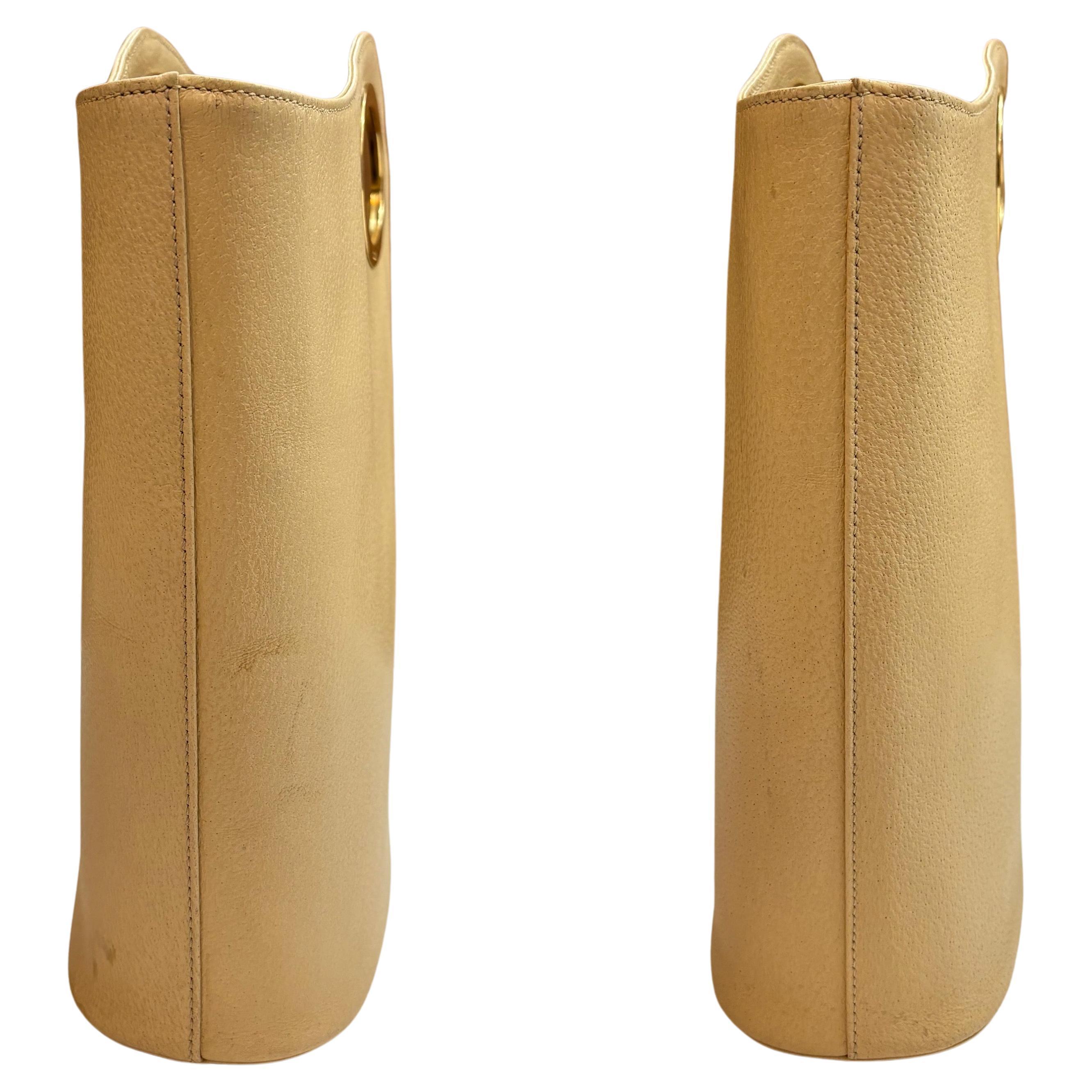 1990s Vintage GUCCI Pigskin Leather Book Tote Bag Beige 4