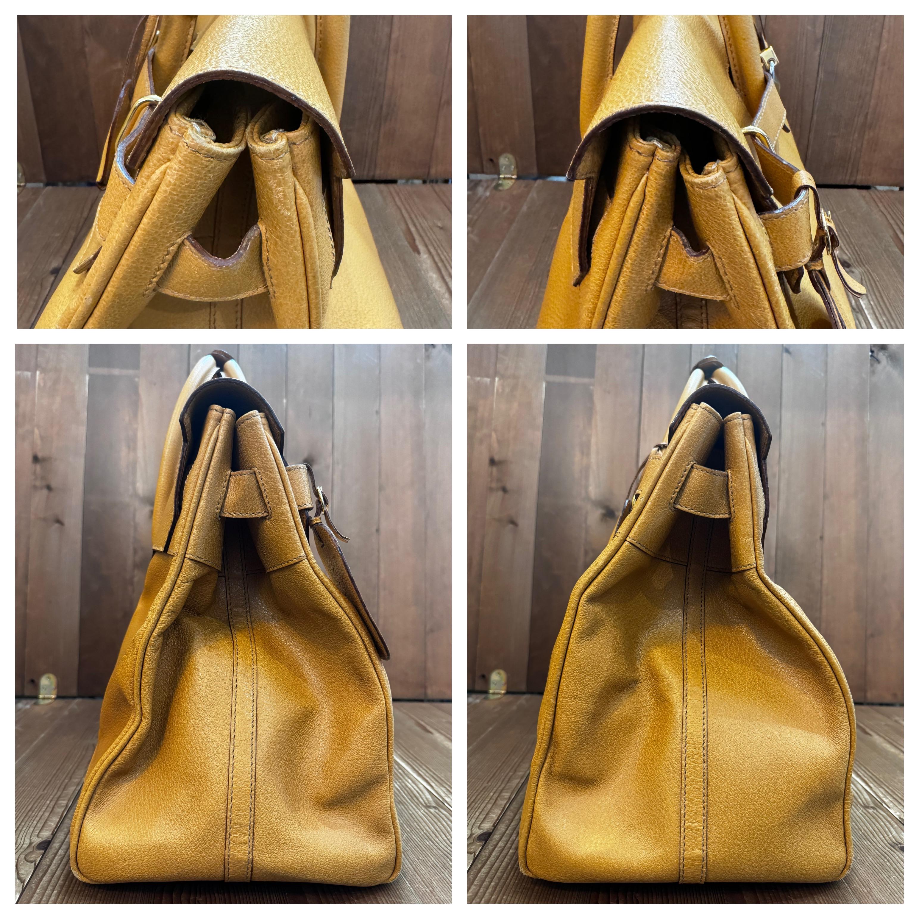 Women's or Men's 1990s Vintage GUCCI Pigskin Leather Duffle Bag XXL Yellow For Sale