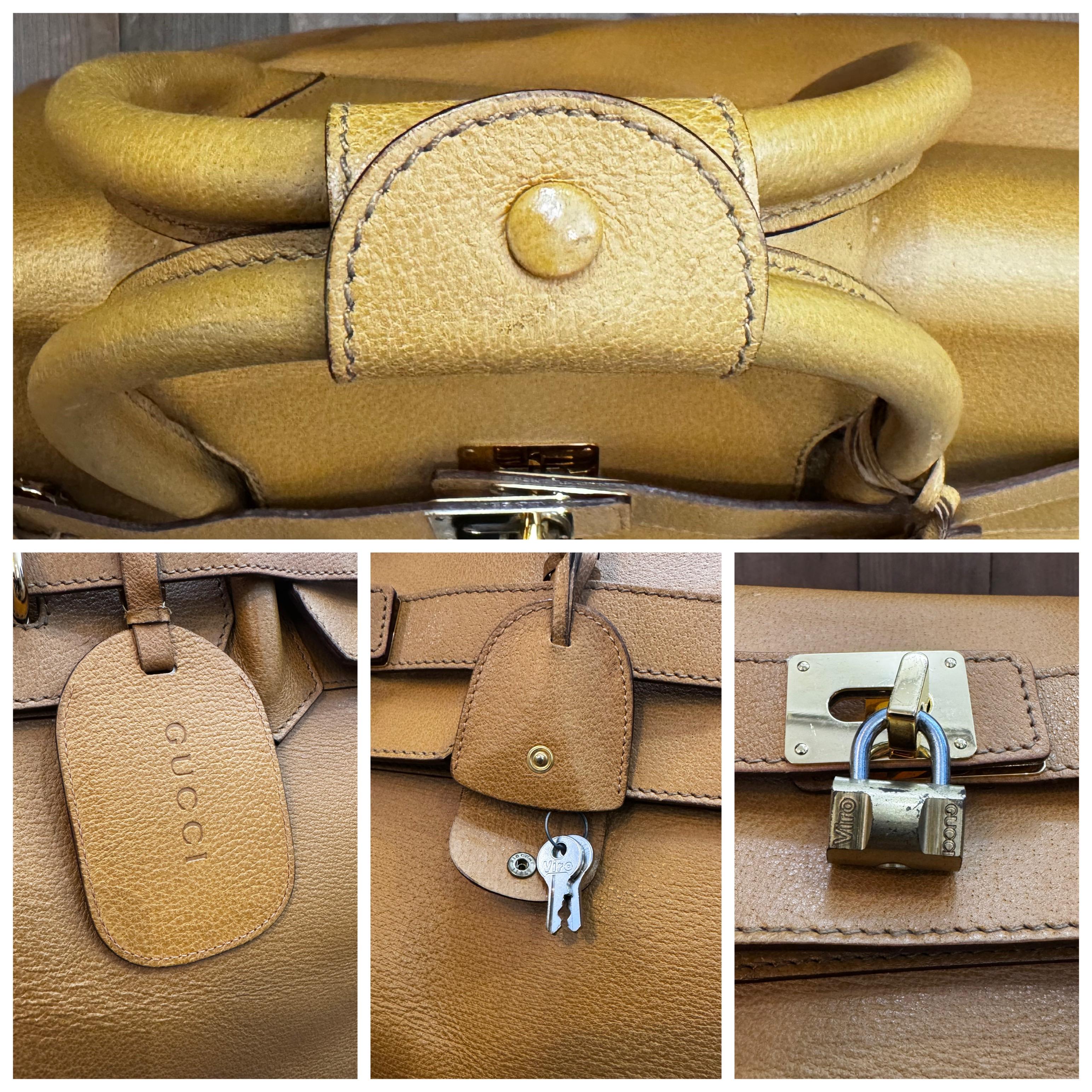 1990s Vintage GUCCI Pigskin Leather Duffle Bag XXL Yellow For Sale 2