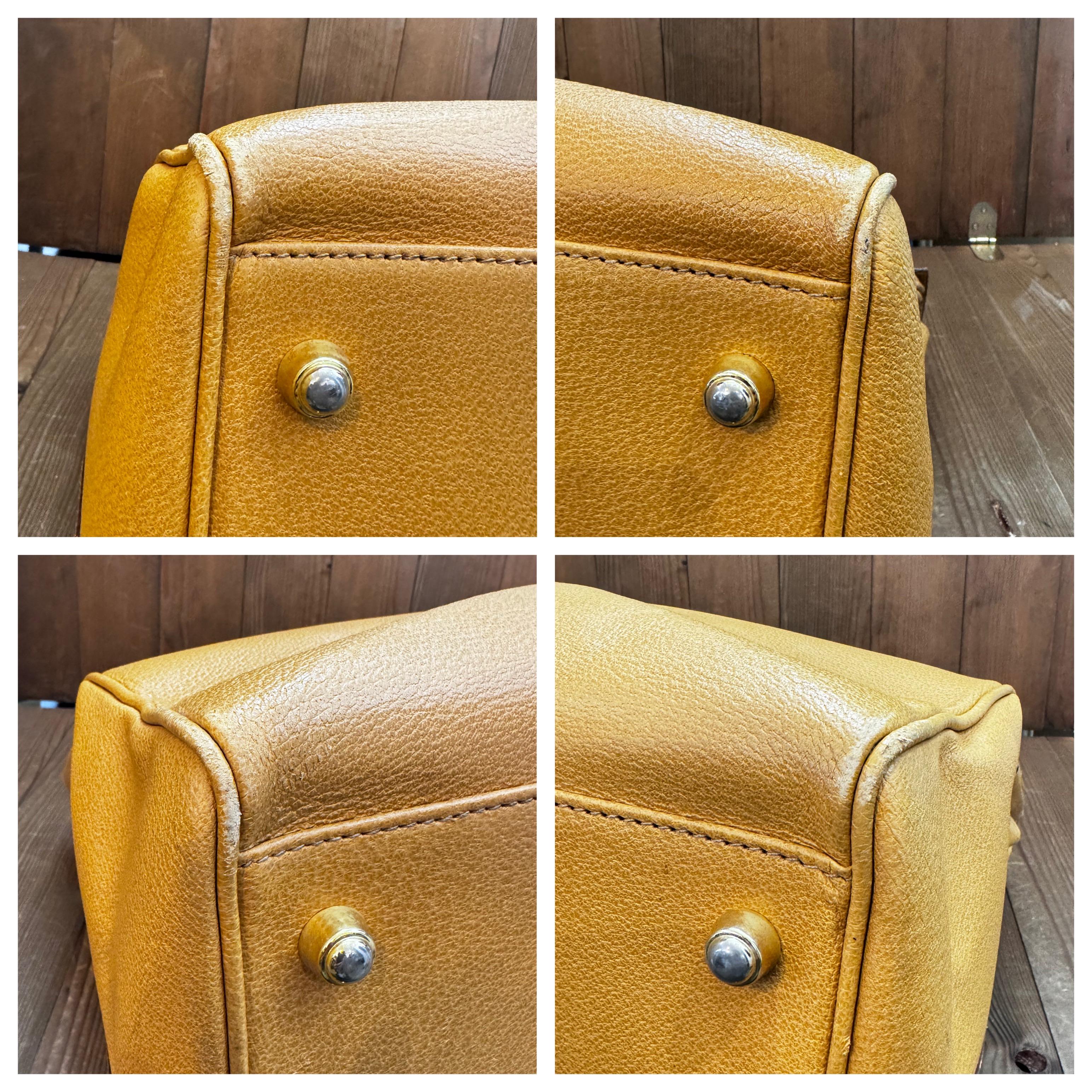 1990s Vintage GUCCI Pigskin Leather Duffle Bag XXL Yellow For Sale 3
