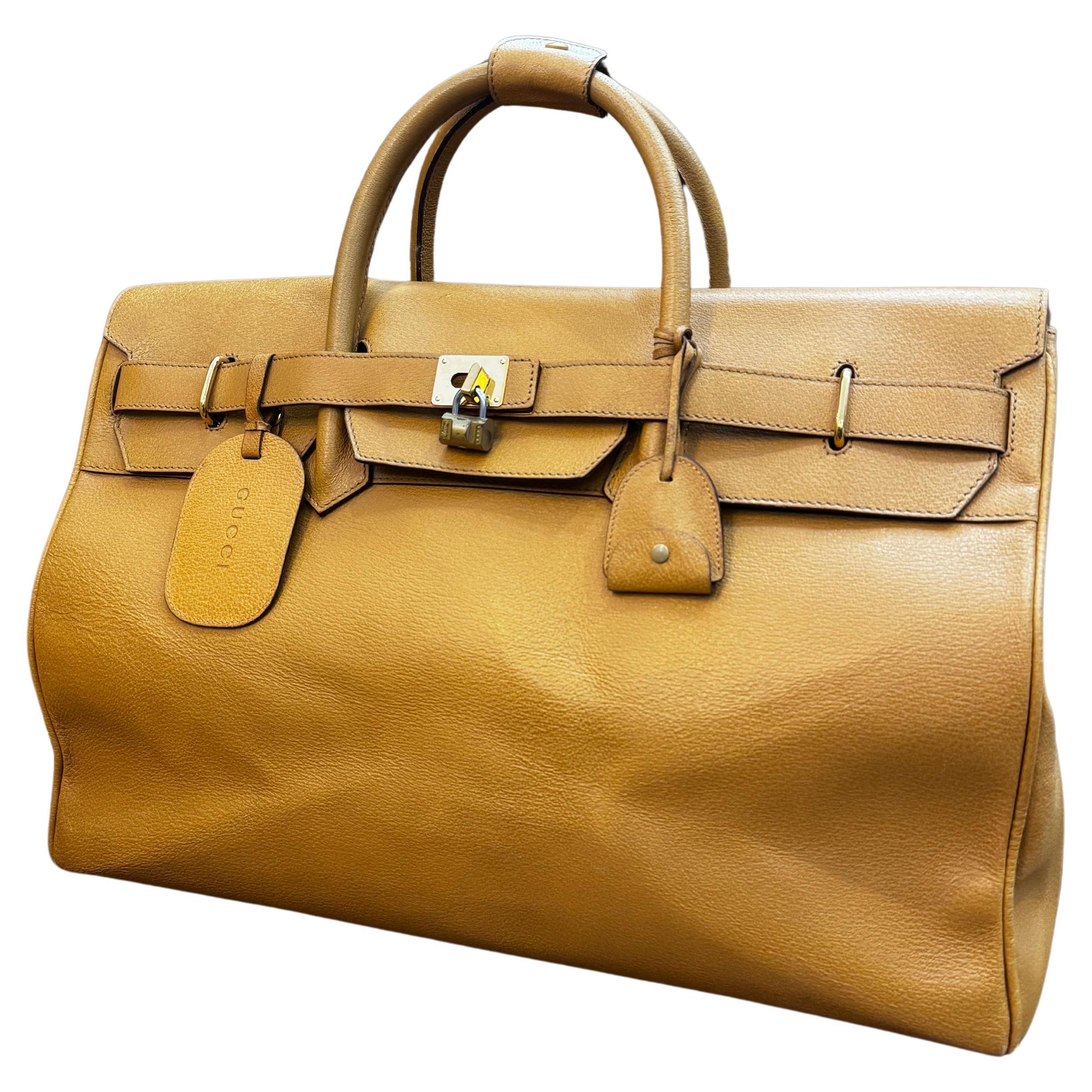 1990s Vintage GUCCI Pigskin Leather Duffle Bag XXL Mustard For Sale