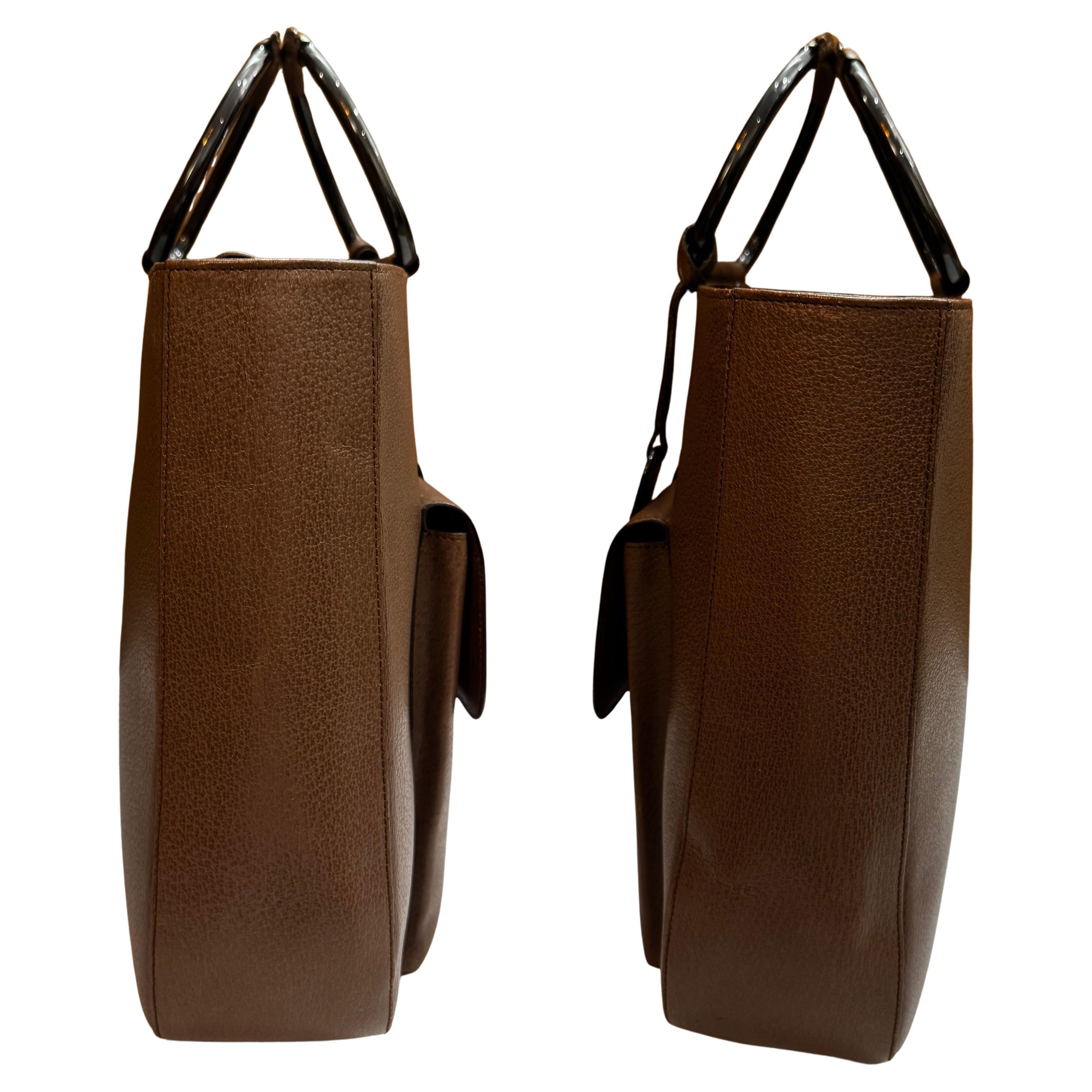 1990s Vintage GUCCI Pigskin Leather Tote Bag Brown Large 2