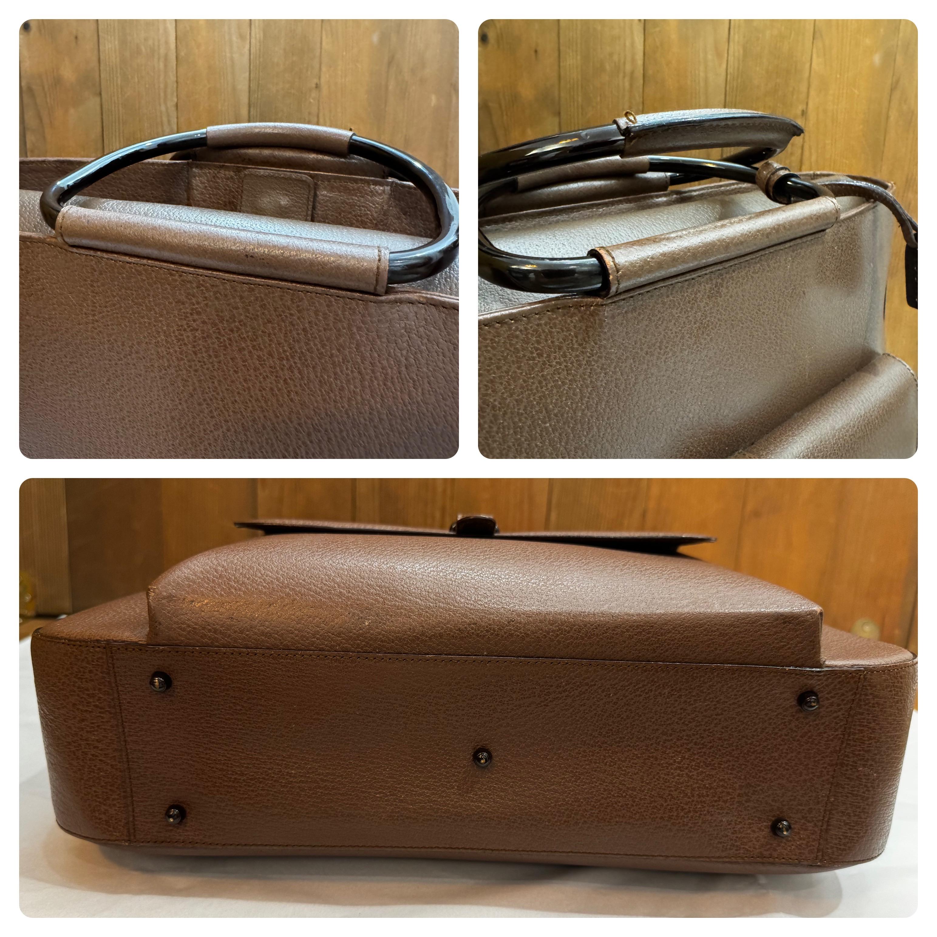 1990s Vintage GUCCI Pigskin Leather Tote Bag Brown Large 4