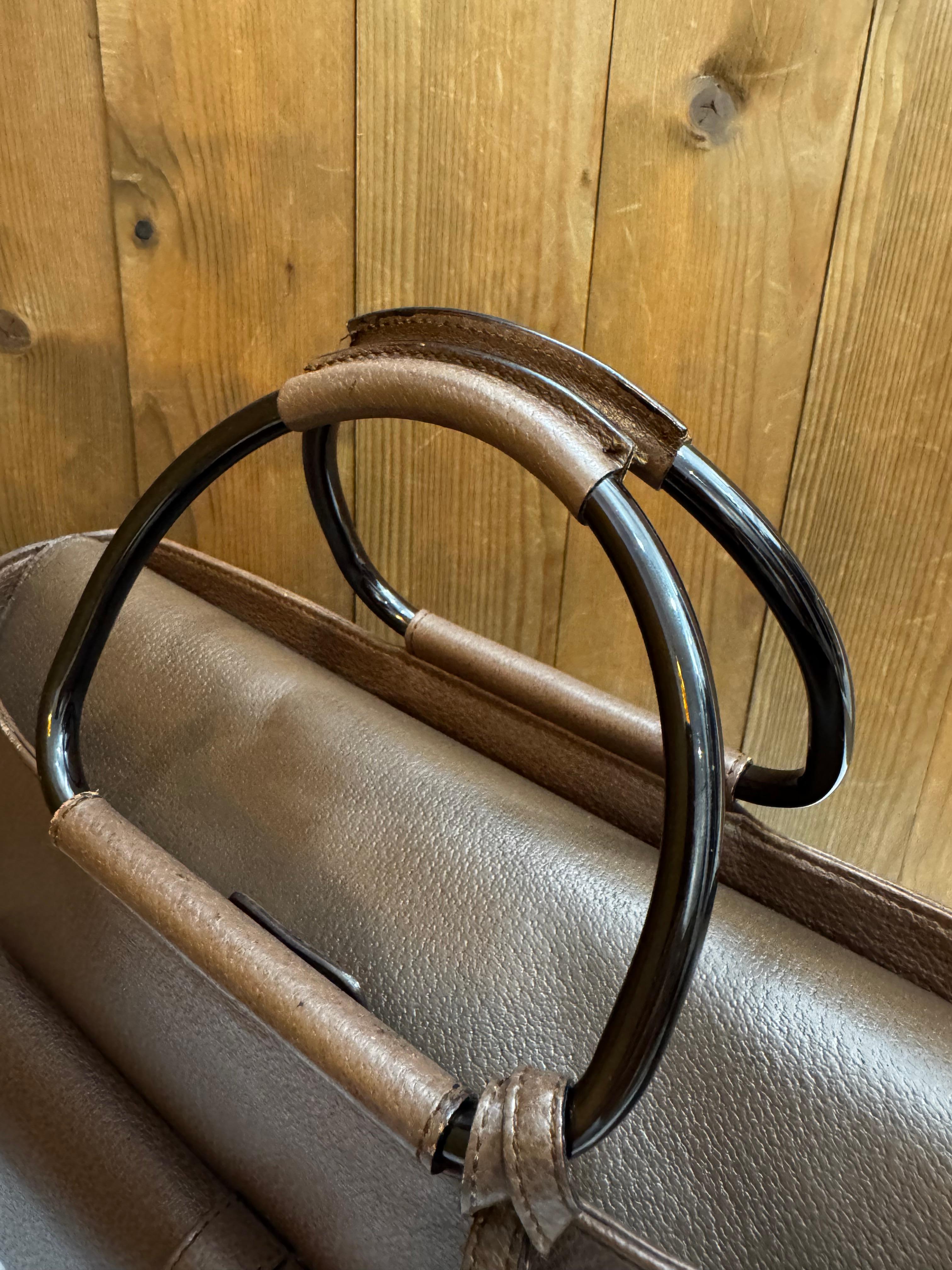 1990s Vintage GUCCI Pigskin Leather Tote Bag Brown Large 5