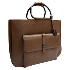 1990s Vintage GUCCI Pigskin Leather Tote Bag Brown Large