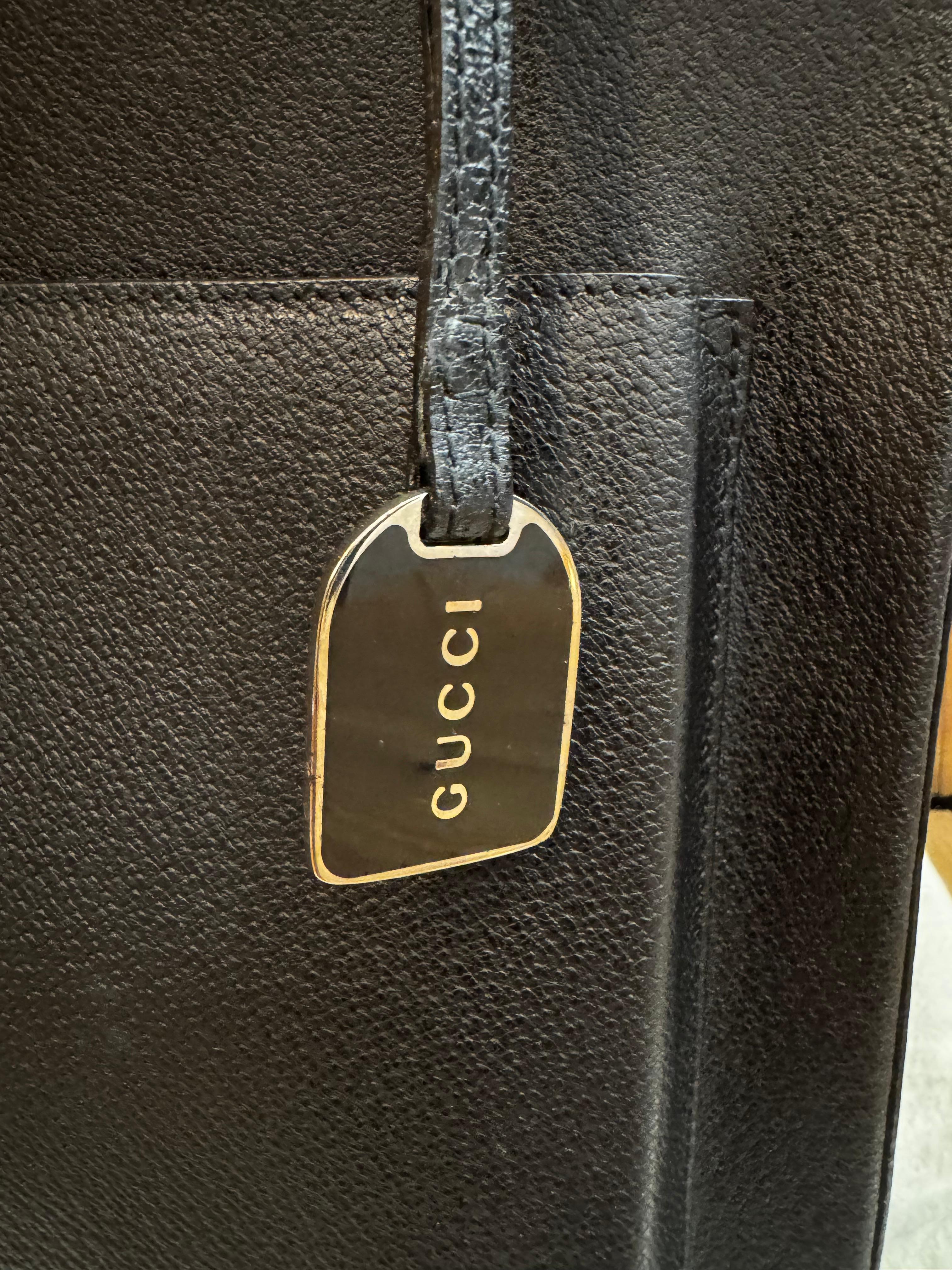 1990s Vintage GUCCI Pigskin Leather Tote Bag Black Small For Sale 6