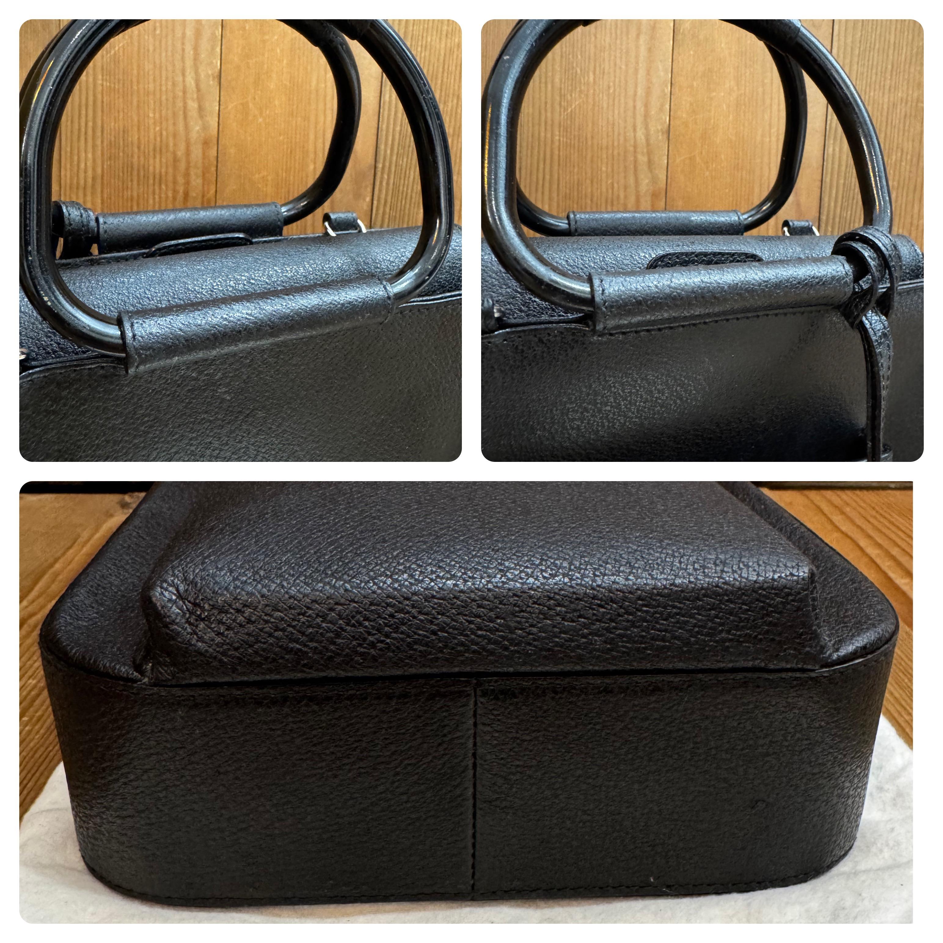 1990s Vintage GUCCI Pigskin Leather Tote Bag Black Small For Sale 1