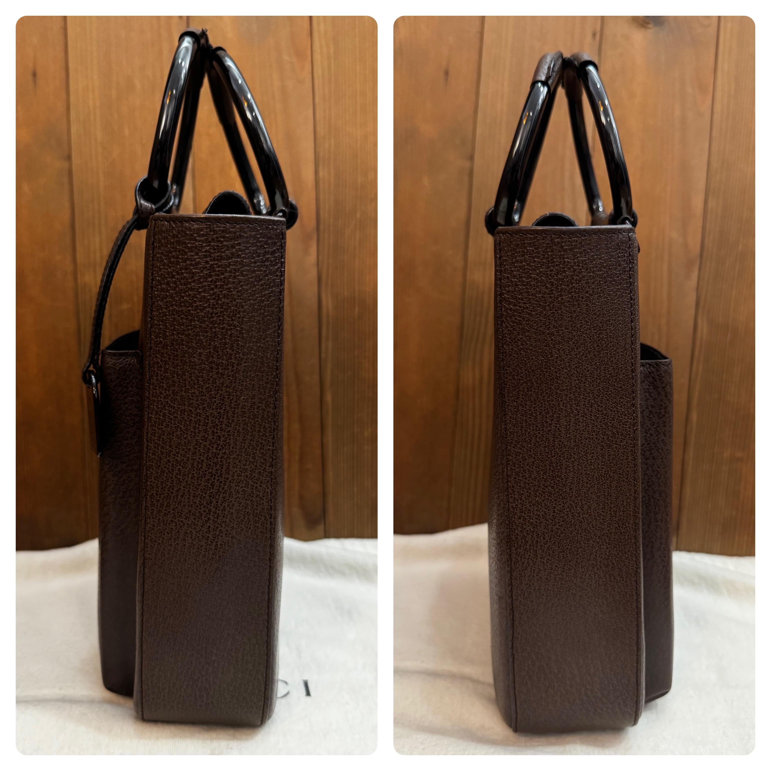 1990s Vintage GUCCI Pigskin Leather Tote Bag Brown Small For Sale 3