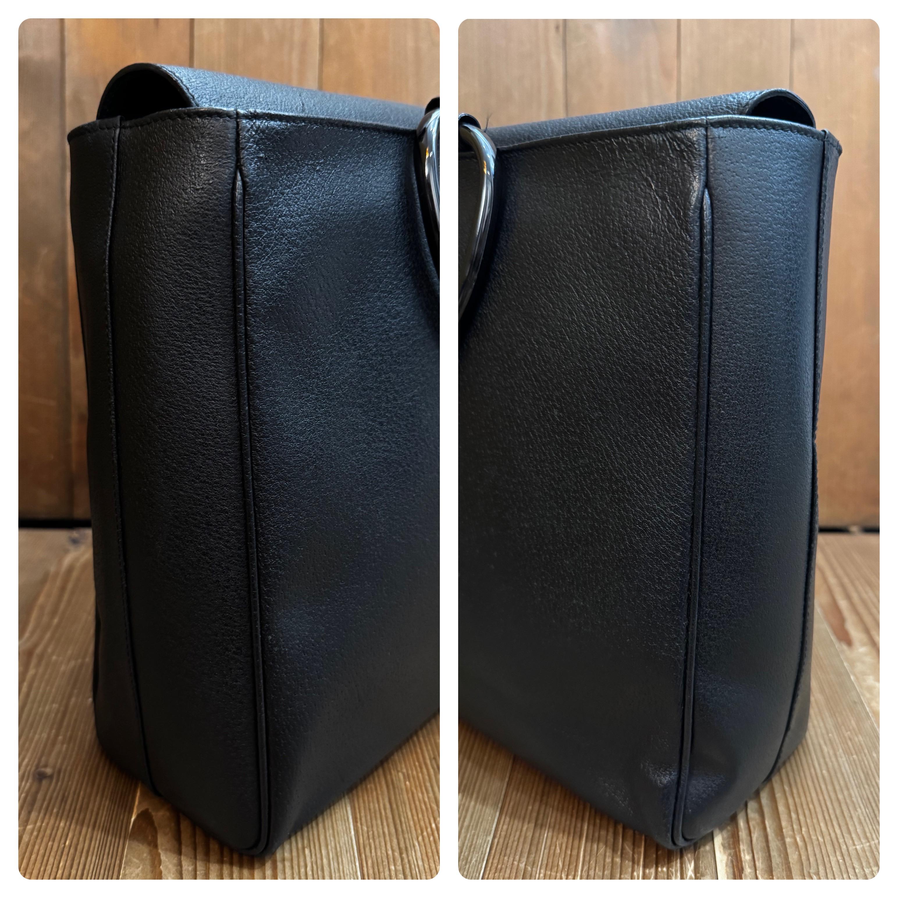 1990s Vintage GUCCI Pigskin Leather Tote Bag Black Large 3