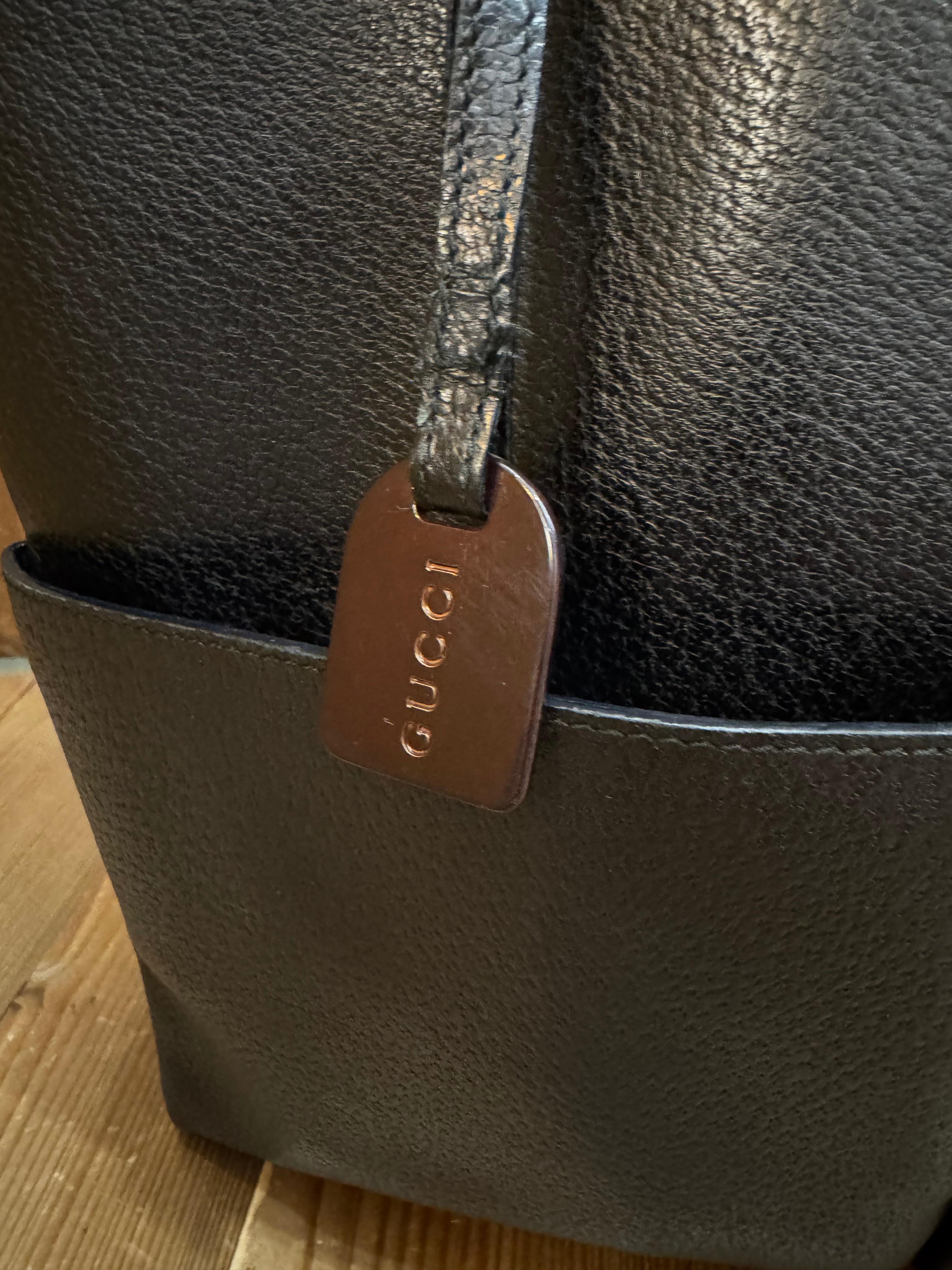 1990s Vintage GUCCI Pigskin Leather Tote Bag Black Large 5