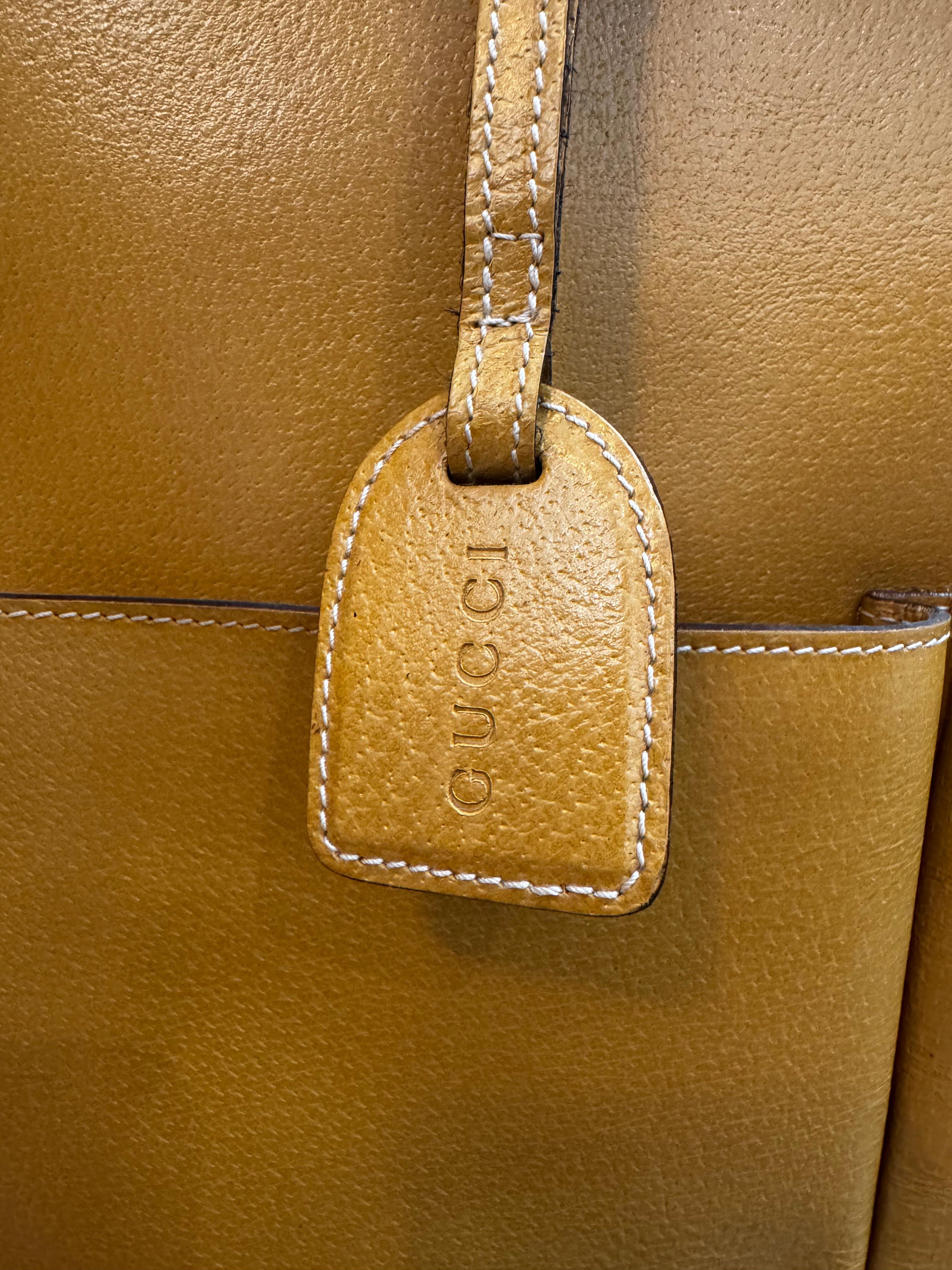 1990s Vintage GUCCI Pigskin Leather Tote Bag Mustard 5