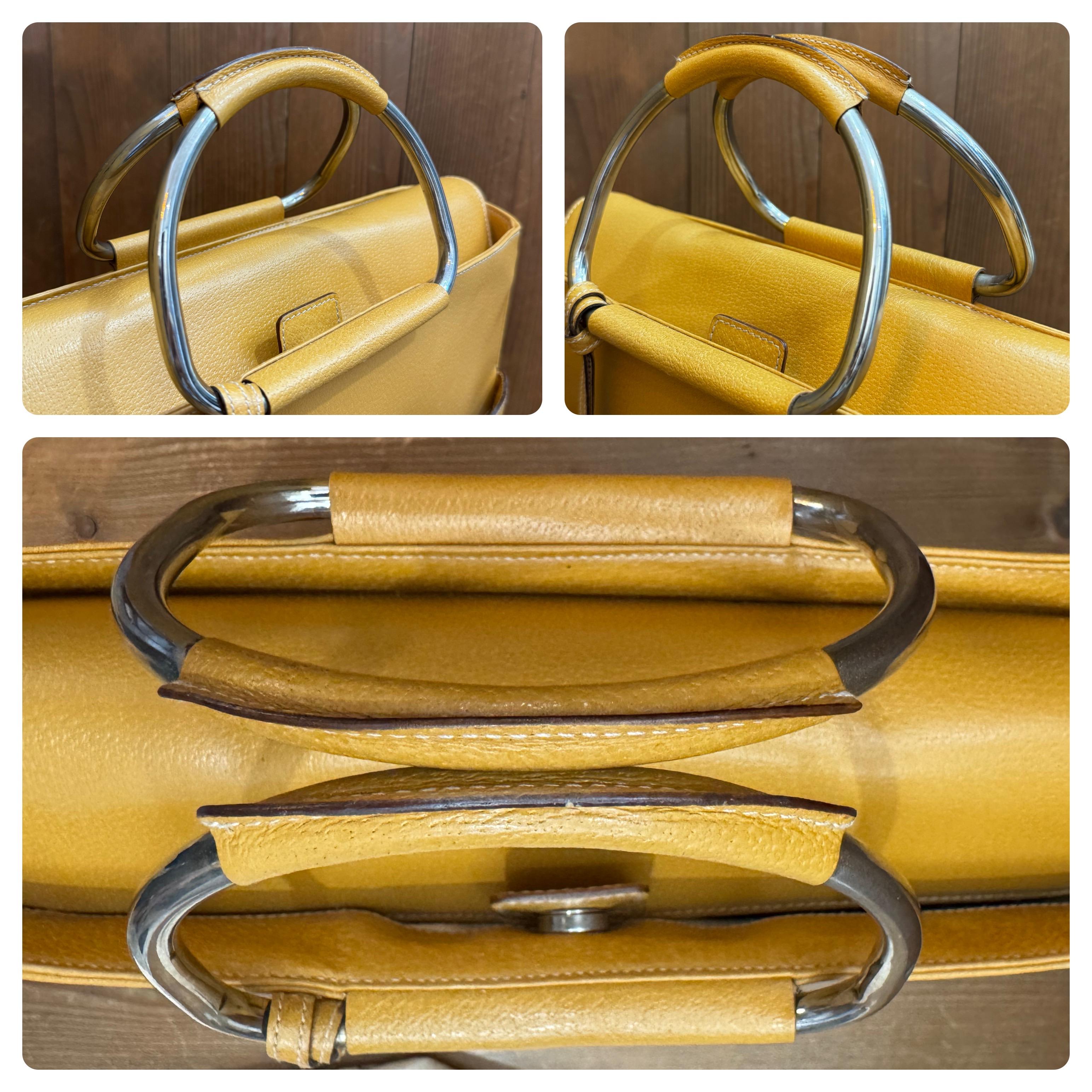 Women's or Men's 1990s Vintage GUCCI Pigskin Leather Tote Bag Mustard