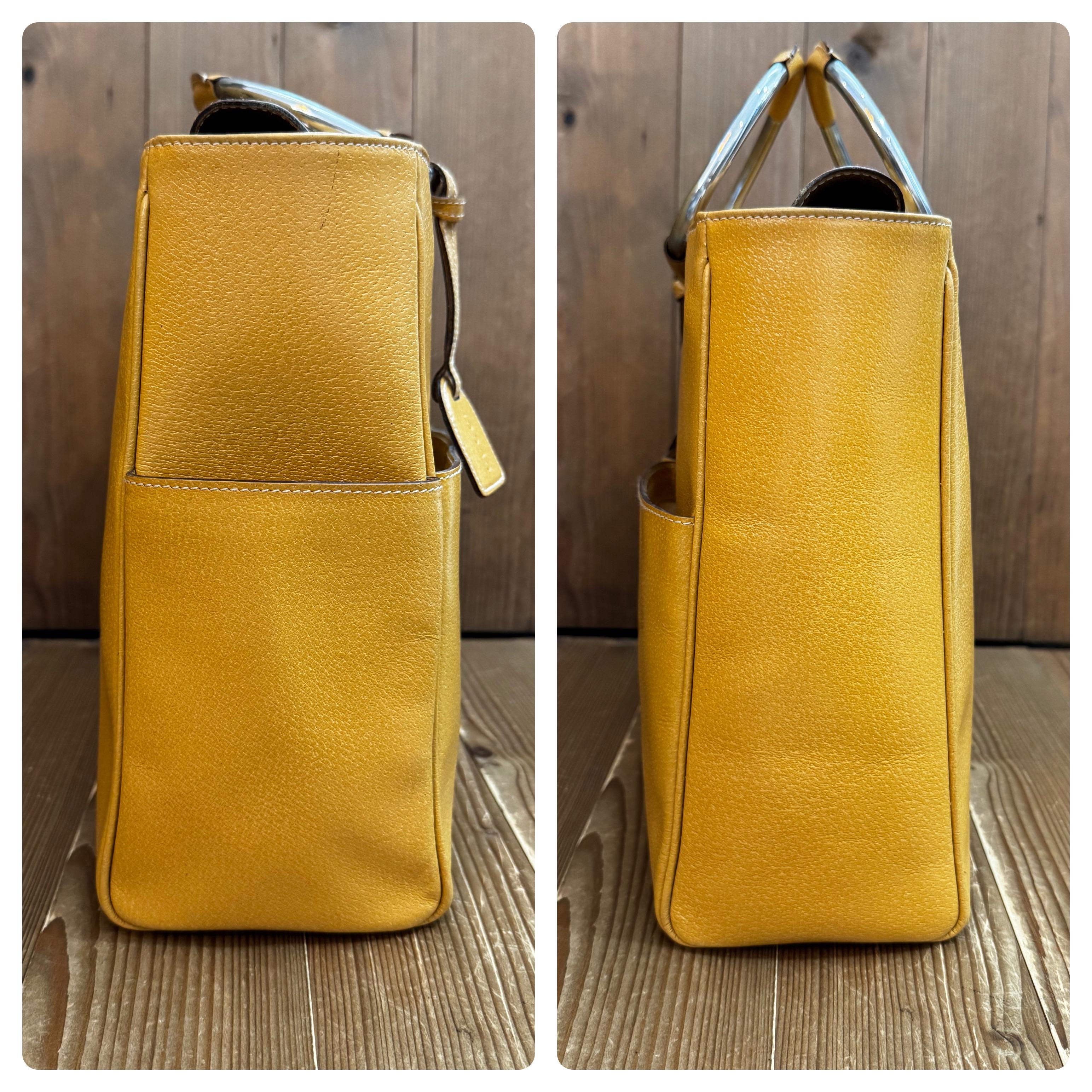 1990s Vintage GUCCI Pigskin Leather Tote Bag Mustard 2