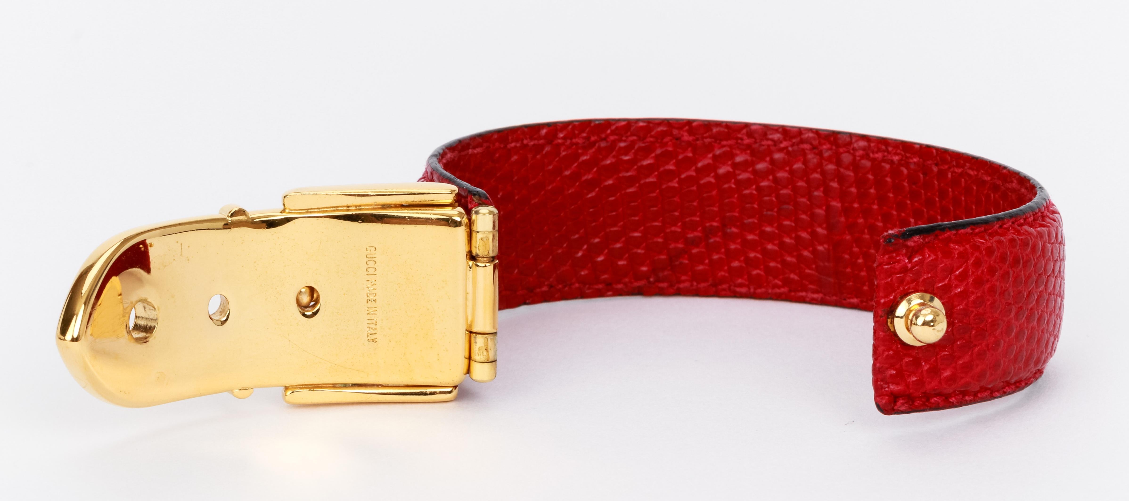 Women's 1990's Vintage Gucci  Red Lizard Gold Bracelet For Sale