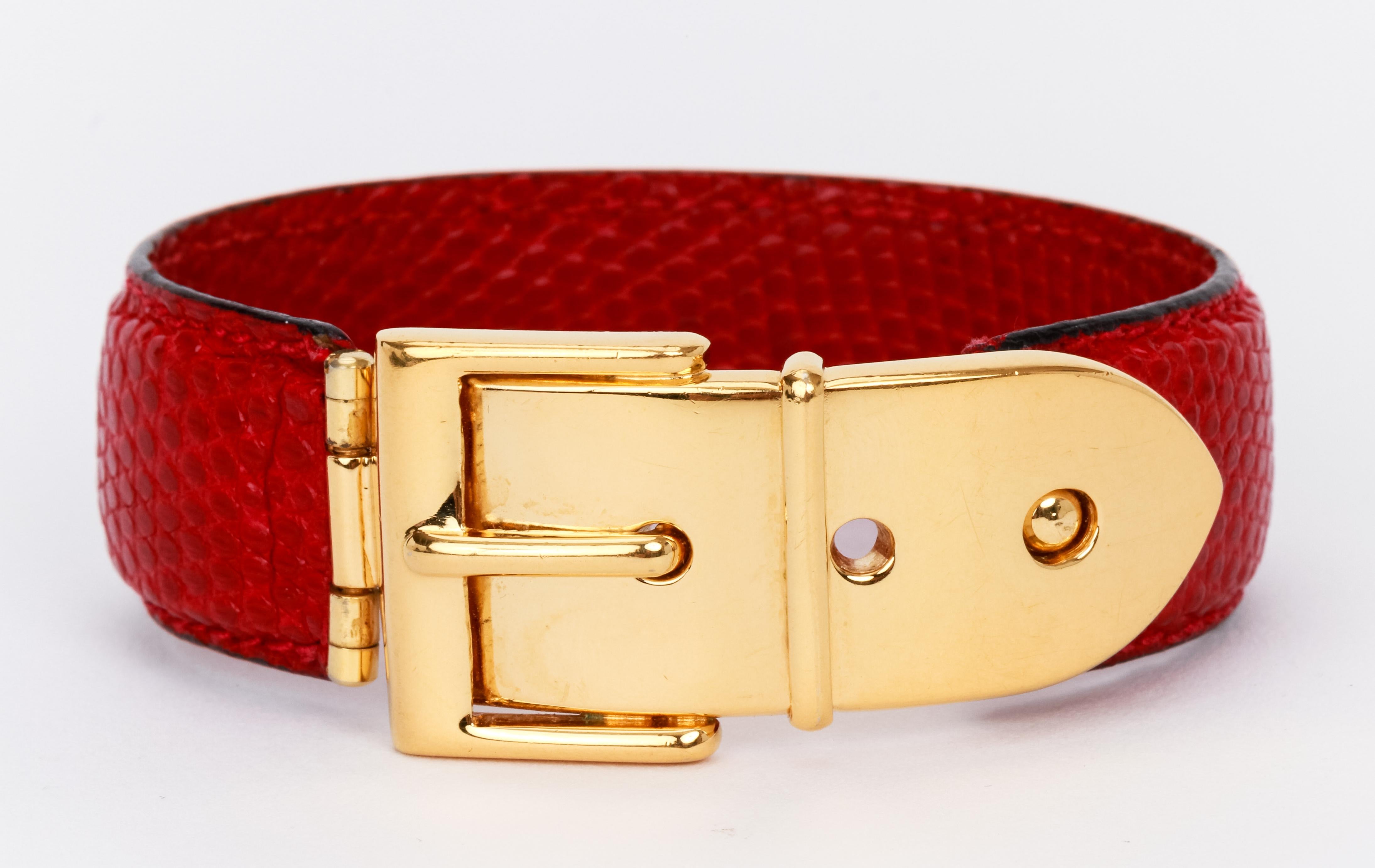 1990's Vintage Gucci  Red Lizard Gold Bracelet For Sale 1