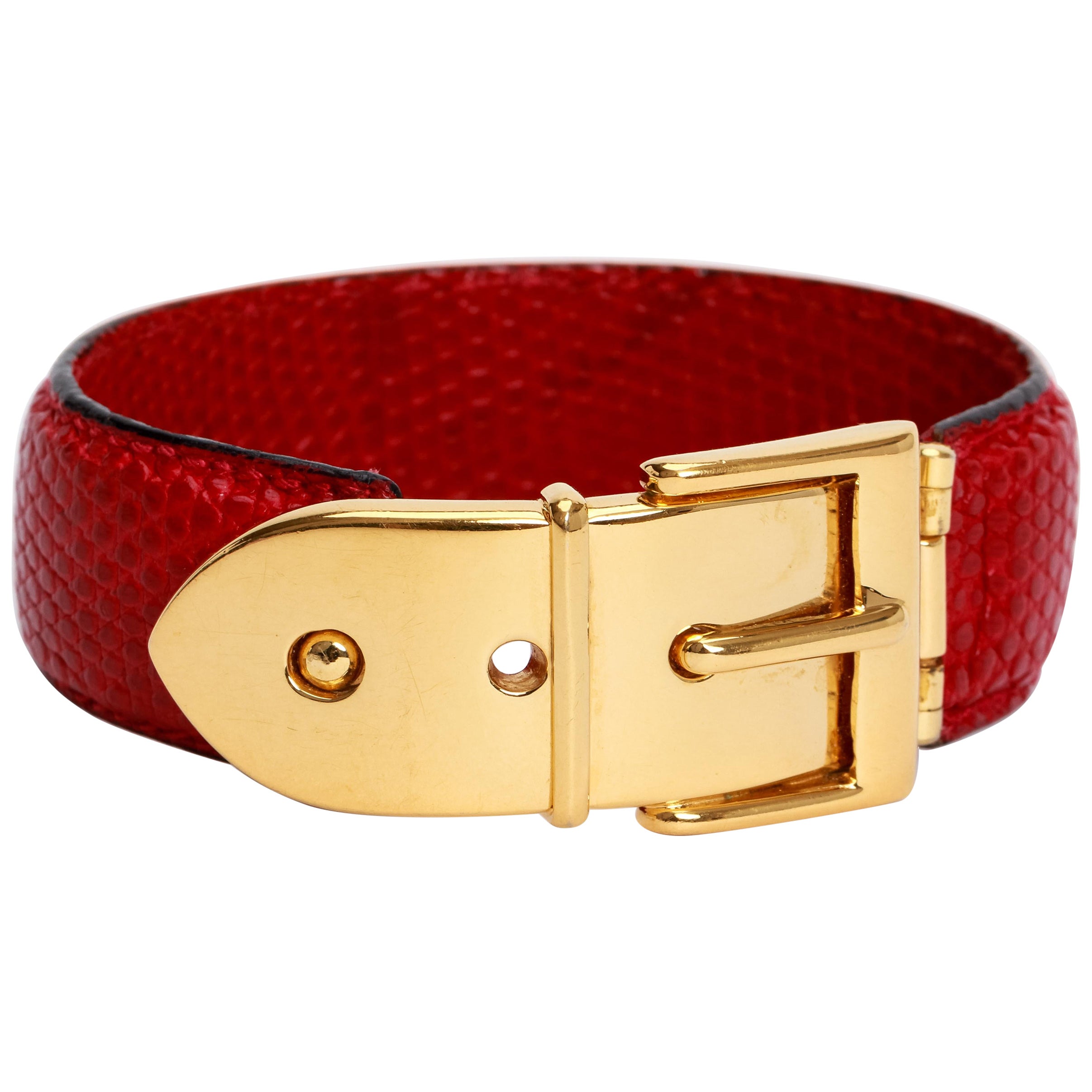 Gucci vintage de los 90  Pulsera de oro lagarto rojo en venta