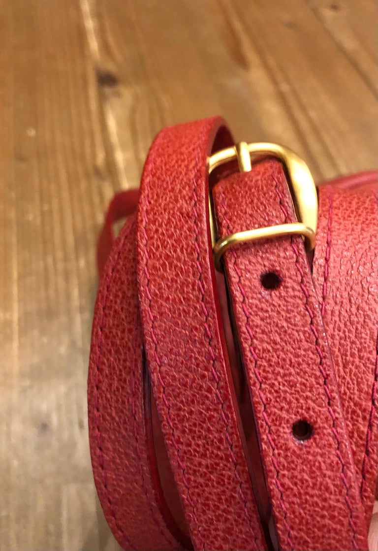 Vintage GUCCI Red Suede Mini Saddle 2Way Crossbody Belt Bag Equestrian