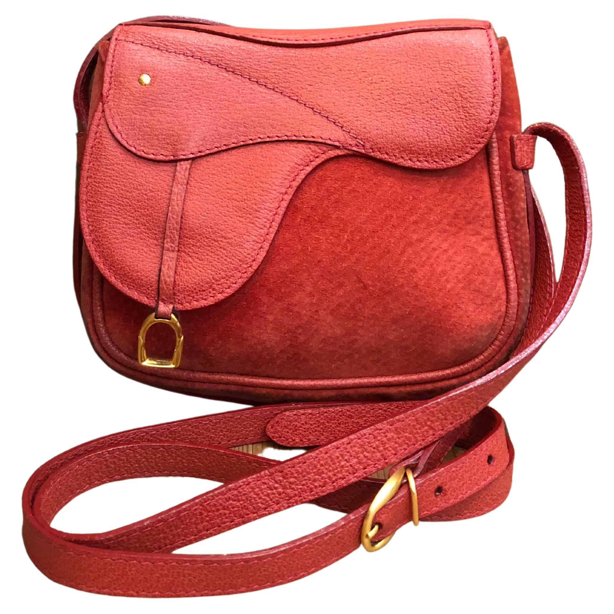 Vintage GUCCI Red Suede Mini Saddle 2-Way Crossbody Belt Bag Equestrian Accent 