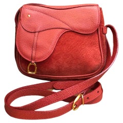 Vintage GUCCI Red Suede Mini Saddle 2-Way Crossbody Belt Bag