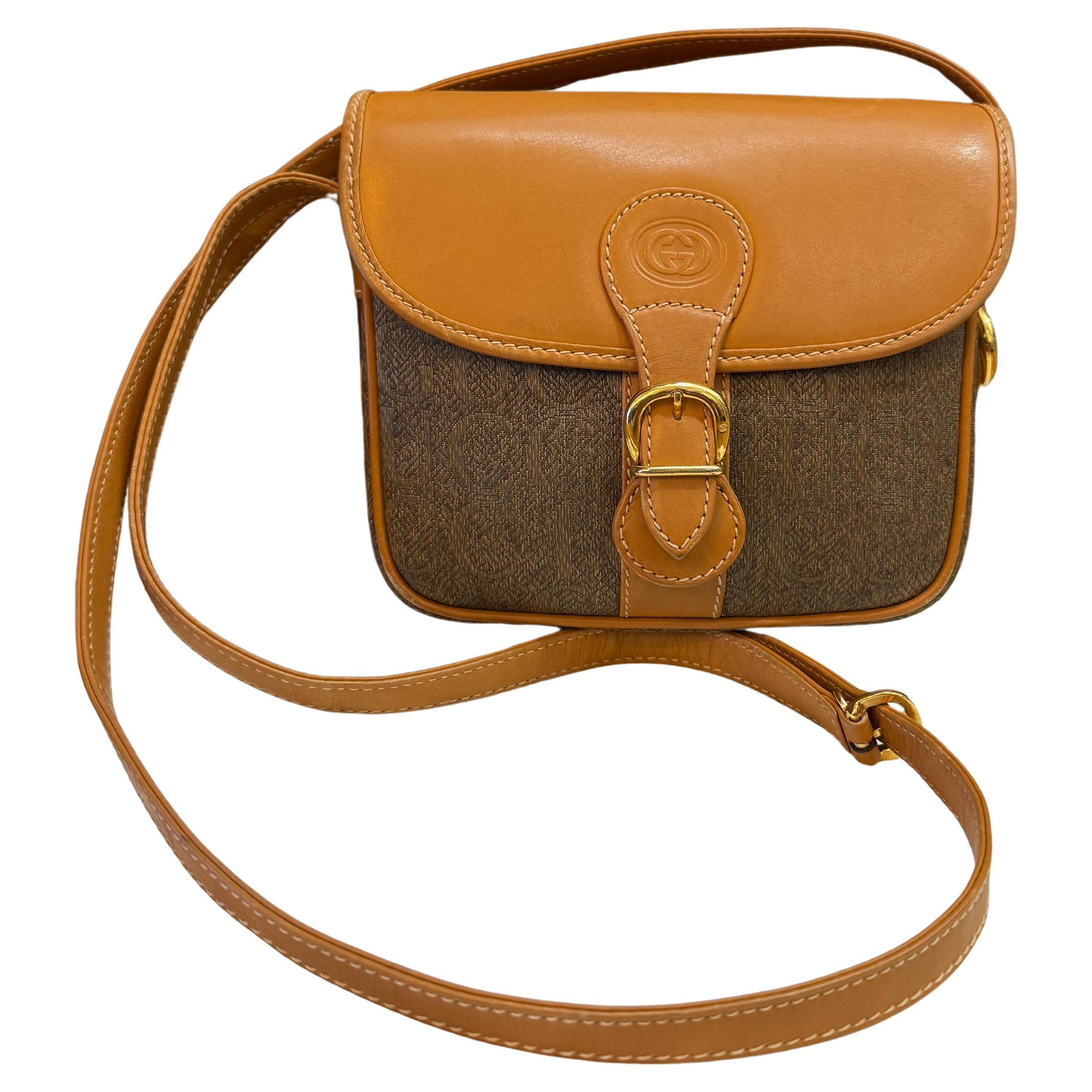1990s Vintage GUCCI Silk Jacquard Crossbody Bag Small Brown