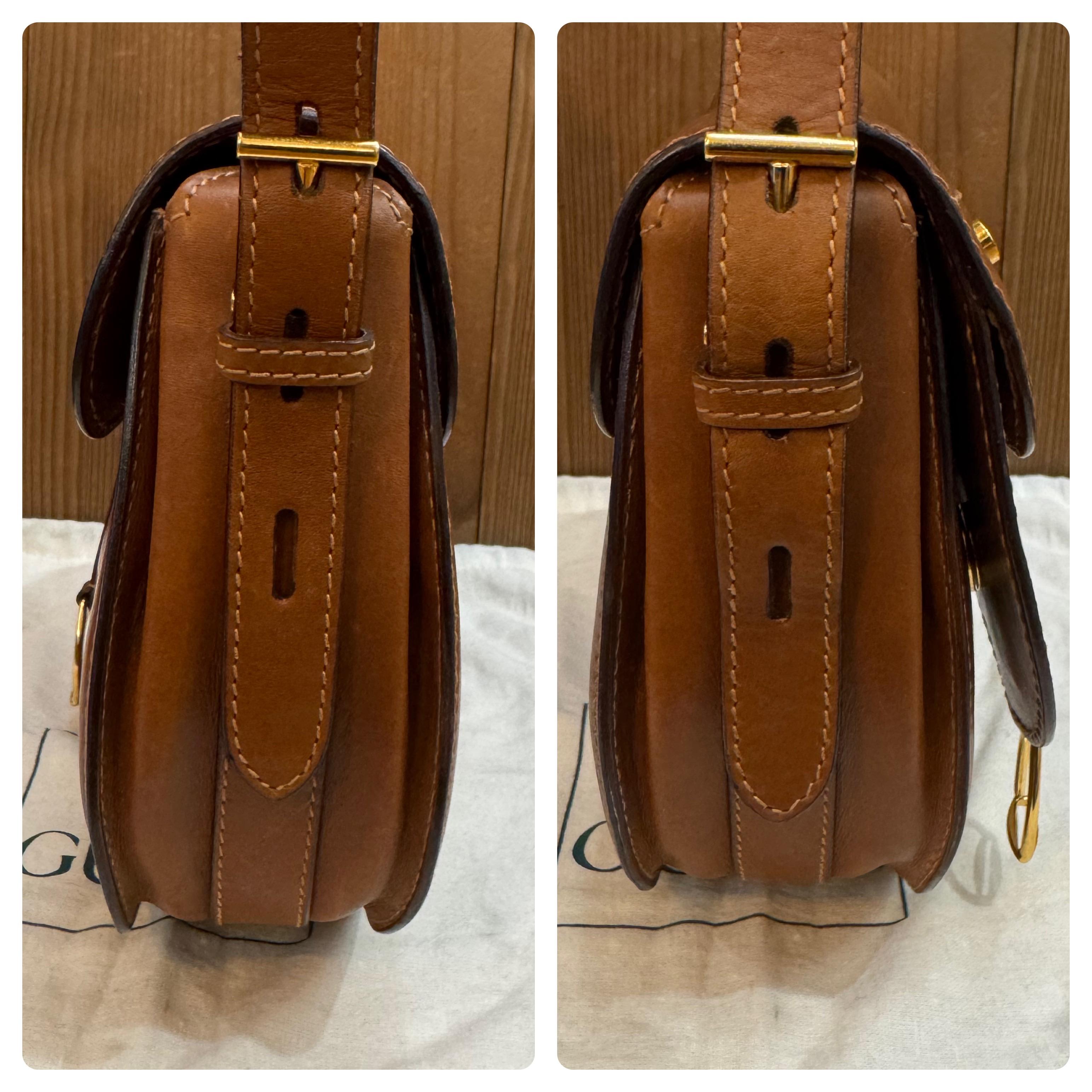 1990s Vintage GUCCI Pequeño Bolso Crossbody de piel de becerro ecuestre Marrón 1