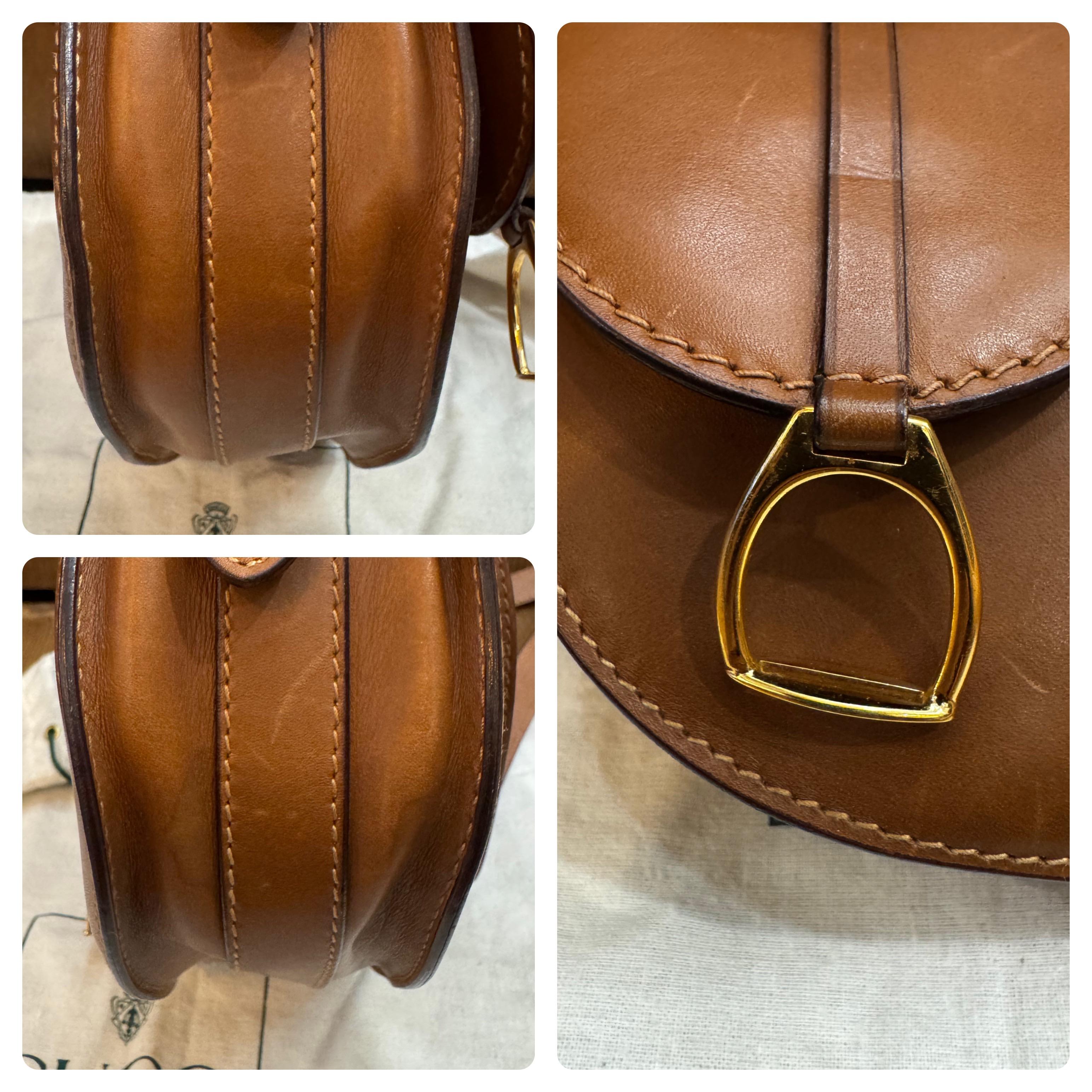 1990s Vintage GUCCI Pequeño Bolso Crossbody de piel de becerro ecuestre Marrón 2