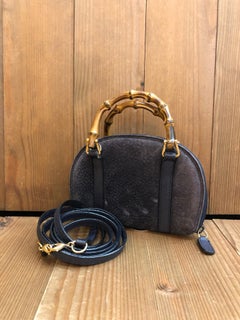 Vintage GUCCI Mini Nubuck Leather Bamboo Crossbody Bag Wallet on Strap Navy