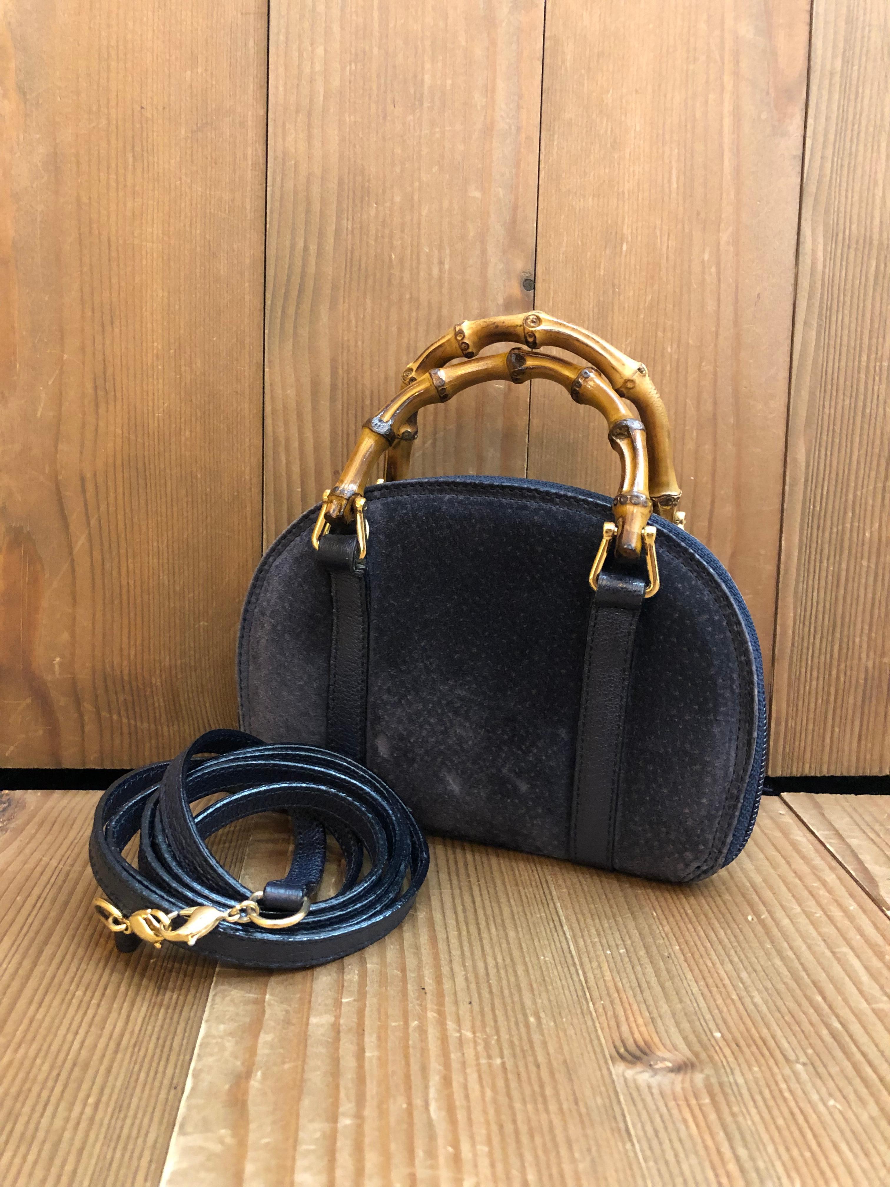 Noir GUCCI Mini sac à bandoulière vintage en cuir et bambou bleu marine