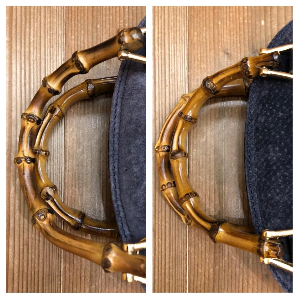 GUCCI Mini sac à bandoulière vintage en cuir et bambou bleu marine 1