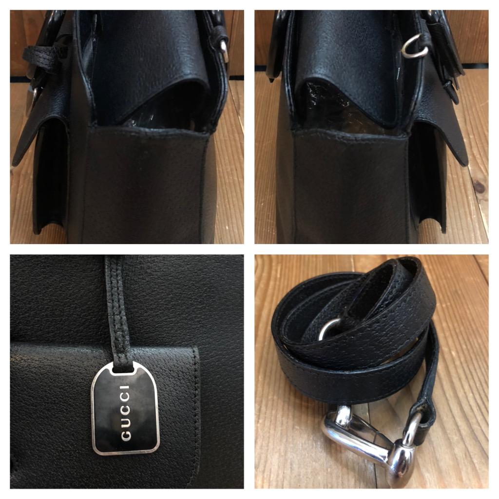 1990s Vintage GUCCI Two-Way Leather Crossbody Bag Black Medium 5